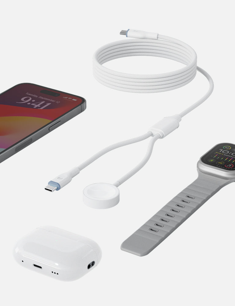 2-in-1 USB C to USB C Cable with Built-in Smartwatch Charger - Fast Charging for Phones, Tablets & Smartwatches - Perfect for Travel, Office & Home Use