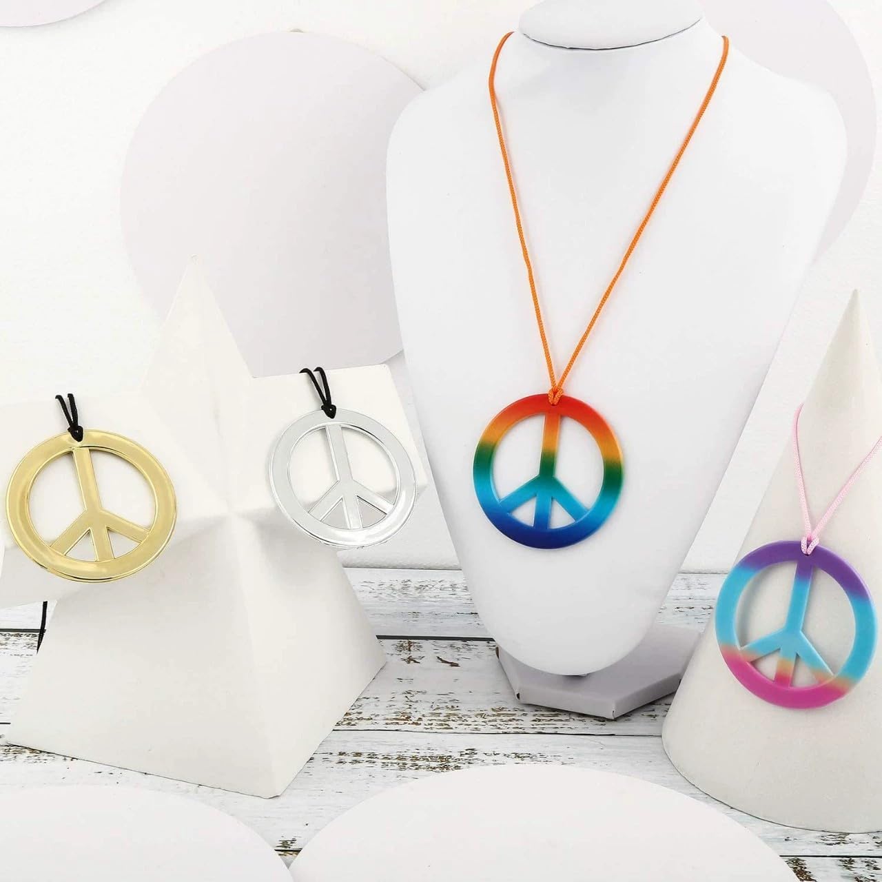 FORUBUS Peace Sign Pendant Necklace - Vintage Hippie Style Jewelry with Distressed Charm & Rope Chain for Women & Men - Perfect for Music Festivals, Boho Outfits & Hippie Fashion