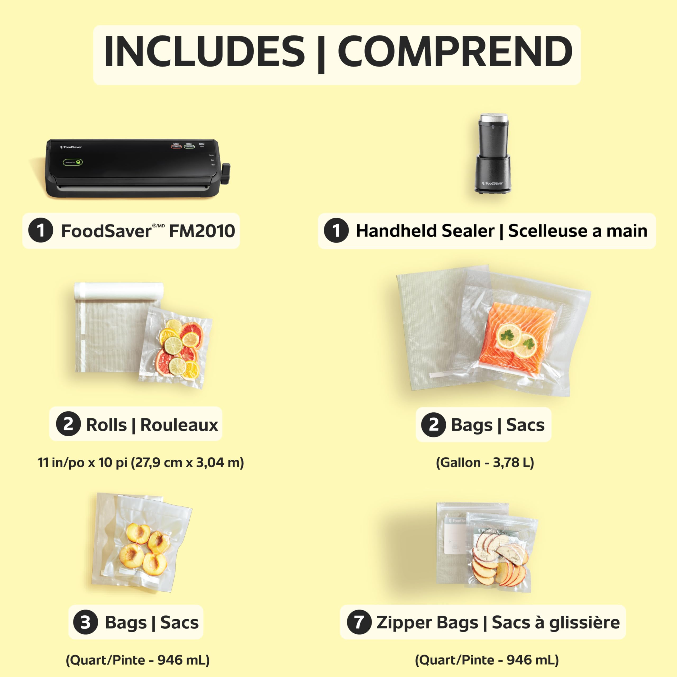 FoodSaver FM2010 Vacuum Sealer Machine with Handheld Sealer | 12 Bags & 2 Rolls | Black | For Meal Prep, Sous Vide & Food Storage