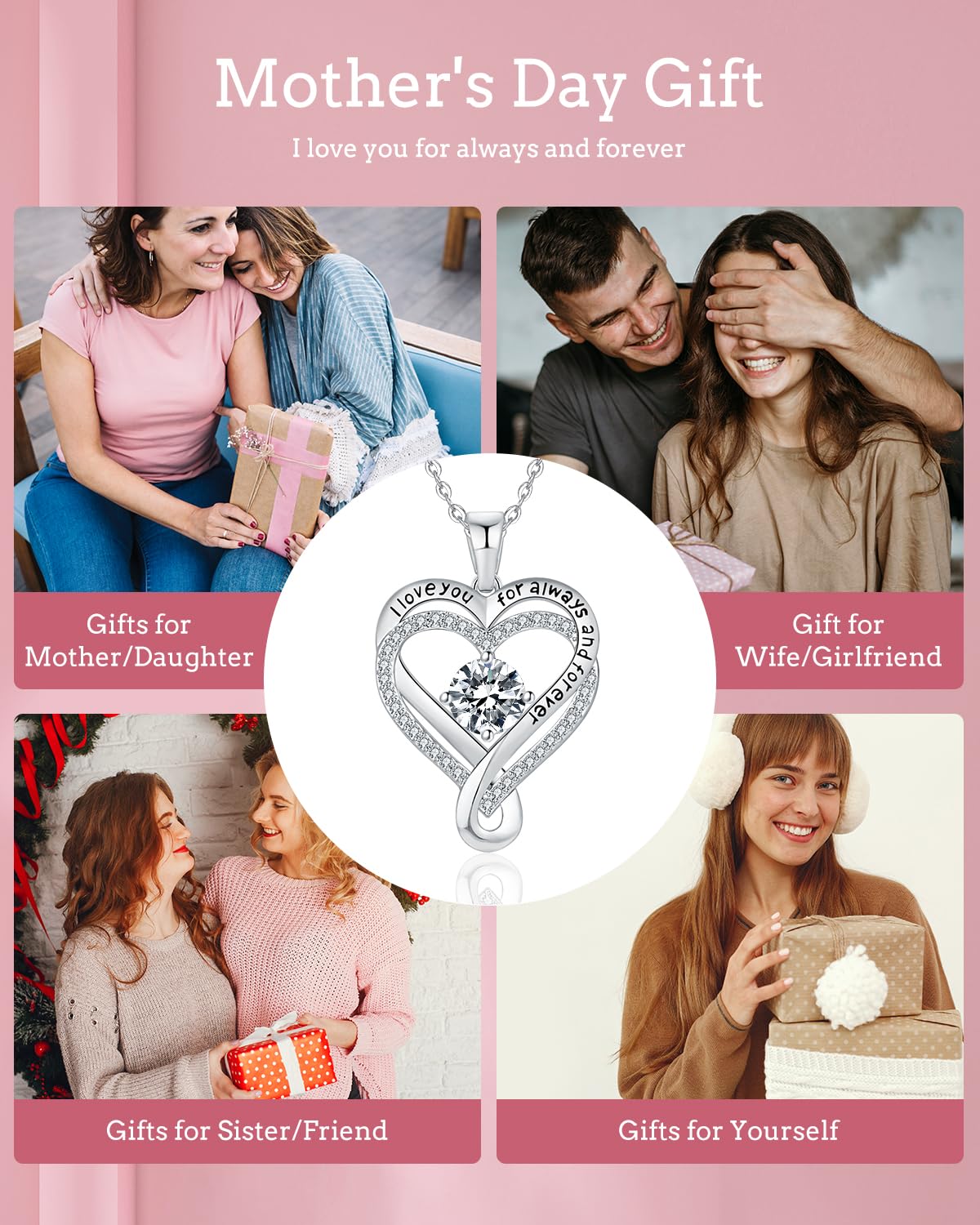 Infinity Heart Birthstone Necklace for Women - I Love You Sterling Silver Jewelry Gift for Wife, Girlfriend, Mom, Daughter - Anniversary, Birthday Present - Perfect for Romantic Occasions & Special Celebrations
