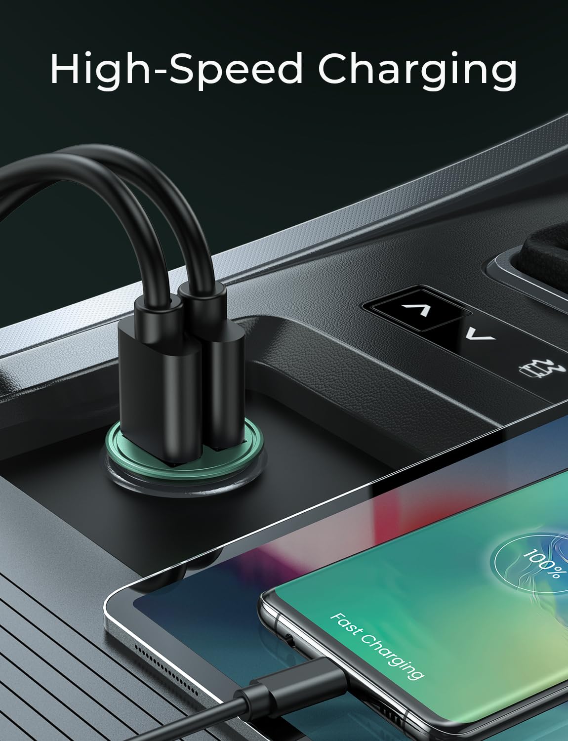 AINOPE Smallest Metal Car Charger Adapter - 4.8A Dual USB Port 12V Fast Charger for iPhone 16 Pro Max/15/14, iPad Air, Samsung Galaxy S25/S24 Ultra - Flush Fit Design (Green) | Perfect for Road Trips & Daily Commuting