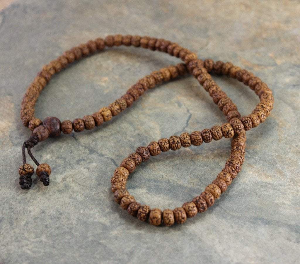 108 Bead Tibetan Sanded Rudraksha Mala Necklace - Authentic Handcrafted Buddhist Prayer Beads for Meditation, Yoga & Spiritual Healing