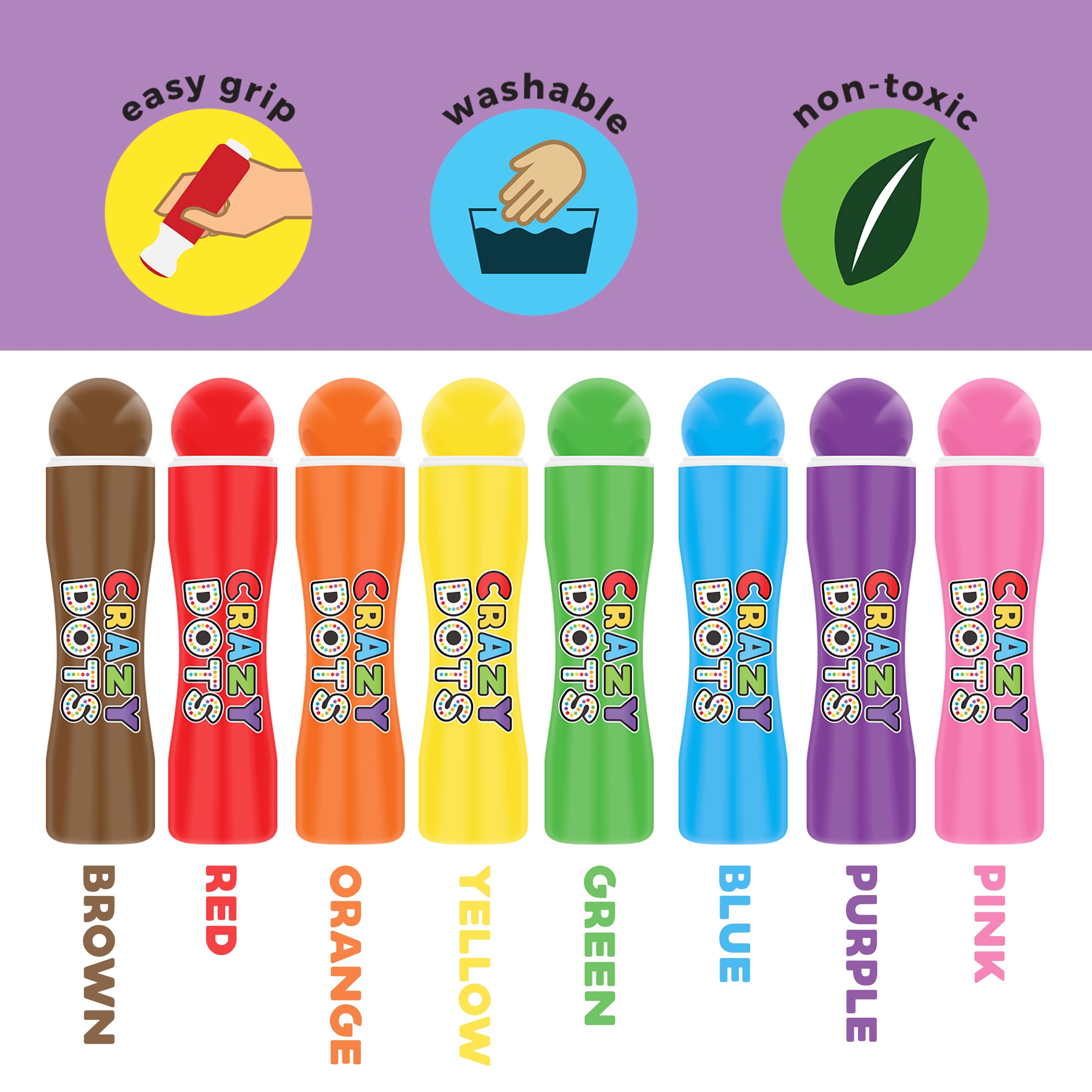 8 Color Crazy Dots Markers - Washable Non-Toxic Paint Daubers for Kids with Easy Grip | Perfect for Arts & Crafts, Classroom Activities, and DIY Projects