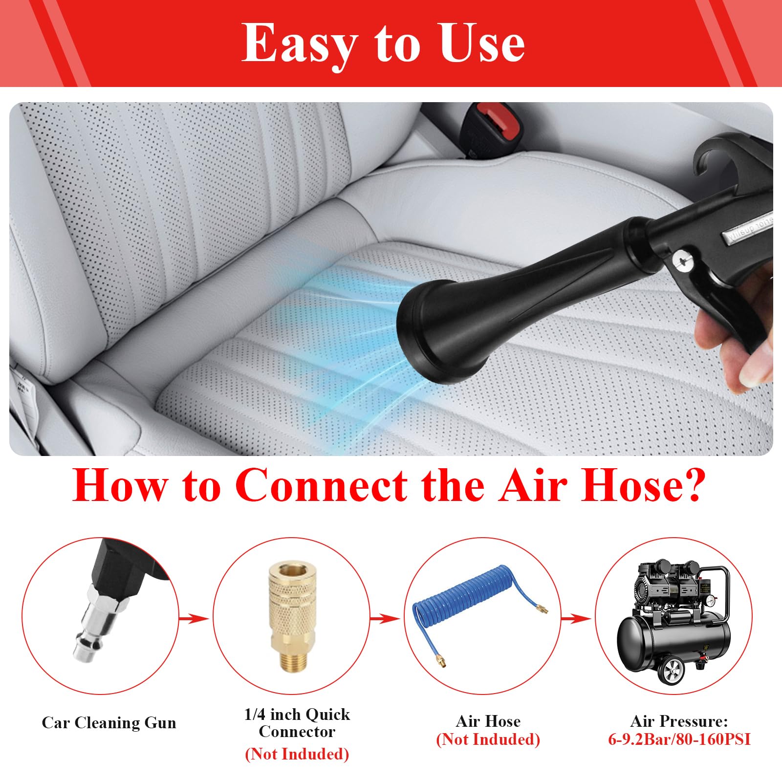 Tornado Air Cleaning Gun with Rubber Guard & Brass Adjustable Nozzle - Pneumatic Compressor Tool for Dust Removal, Car Detailing, Workshop Cleaning | Heavy-Duty Air Blow Gun for Automotive, Industrial & Home Use