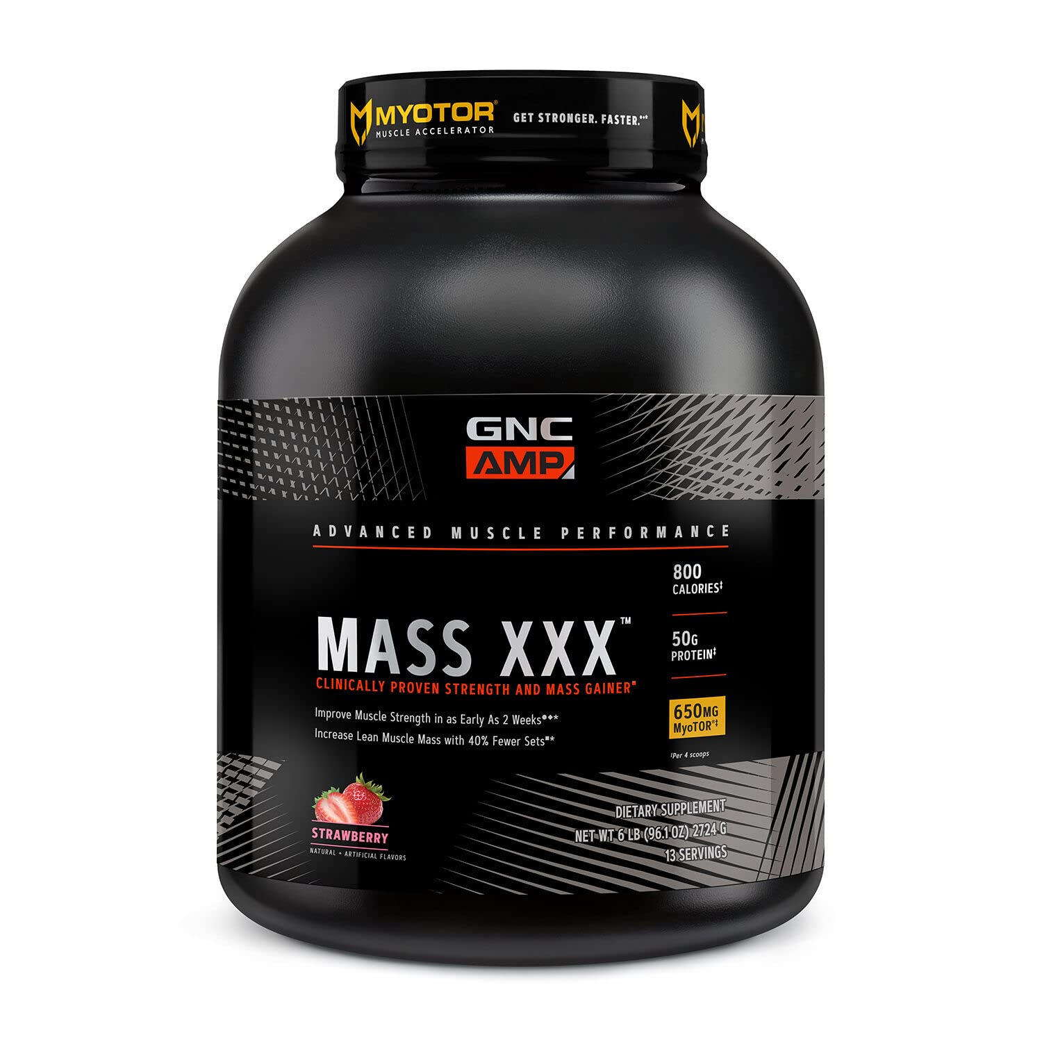GNC AMP Mass XXX Mass Gainer Protein Powder - 50g Protein per Serving for Muscle Growth & Workout Recovery | MyoTor, BCAA & Creatine Formula | Strawberry Flavor (13 Servings) | Ideal for Bodybuilders, Athletes & Fitness Enthusiasts Post-Workout Nutrition