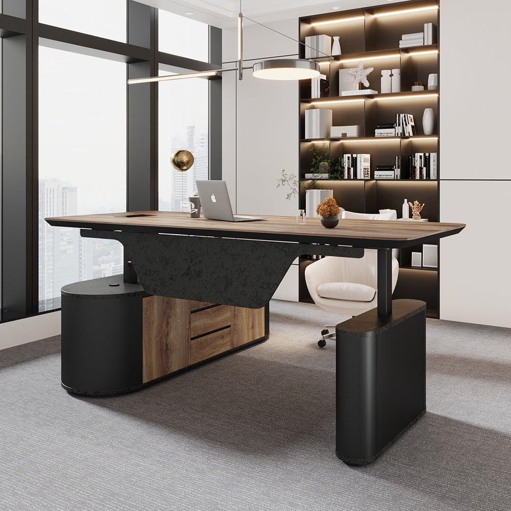 LUCA Electric Height Adjustable Sit Stand Desk 240cm - Warm Oak Executive Office Desk with Reversible Return | Ergonomic Standing Desk for Home & Office Workspace