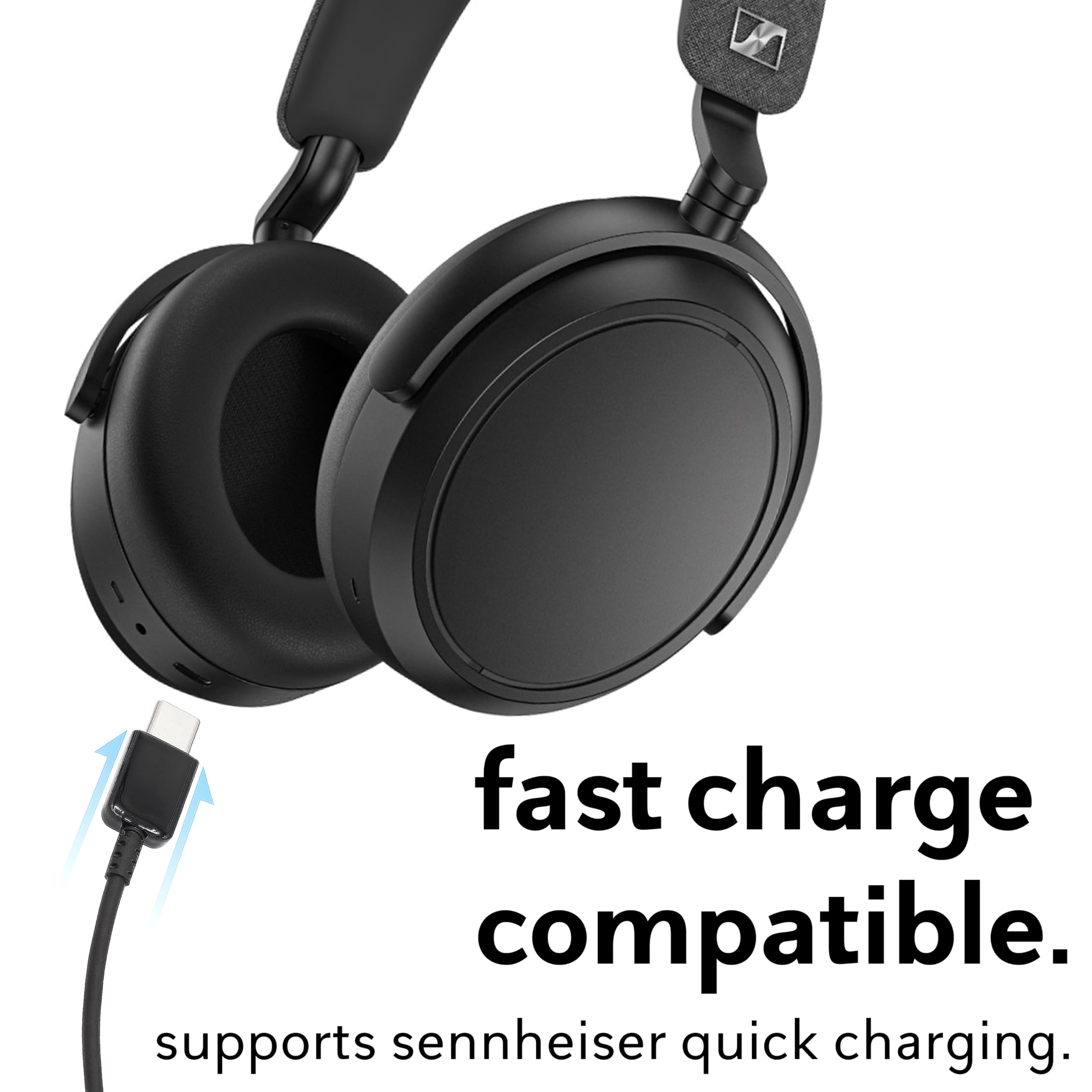 Original Sennheiser USB-C Charging Cable - Fast Charge Replacement for MOMENTUM True 4/3/2/1 Earbuds, MOMENTUM 3/4 Headphones, ACCENTUM Plus, HD 450BT, CX 400BT - 1.2m Durable Cord (UK Plug) | Perfect for Travel, Home & Office Use