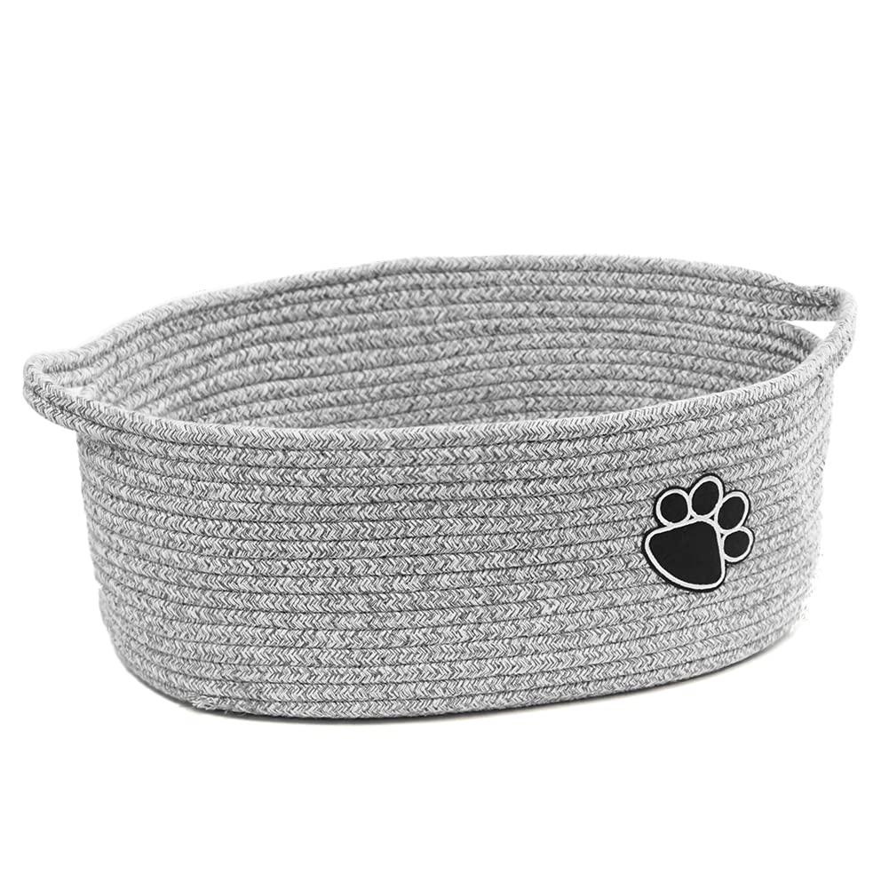 Small Woven Storage Baskets with Handles - Cotton Rope Organizer for Nursery, Dog Toys, Home Decor | Perfect for Baby Room Organization, Pet Toy Storage & Living Room Decoration - Grey
