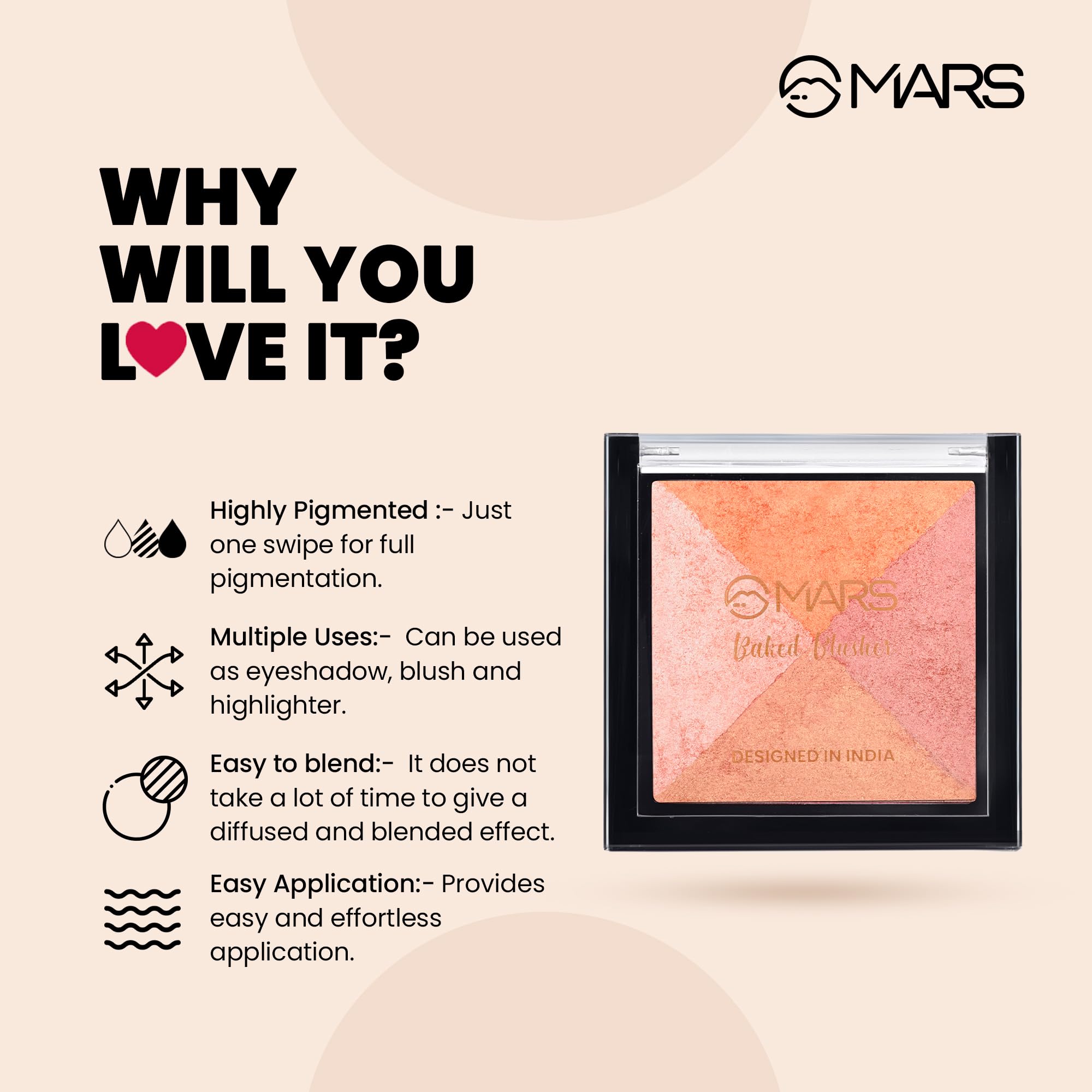 MARS Baked Blusher & Highlighter Palette - Radiant Glow, Long-Lasting Face Makeup (6g, Shade-02) | Perfect for Everyday Wear & Special Occasions