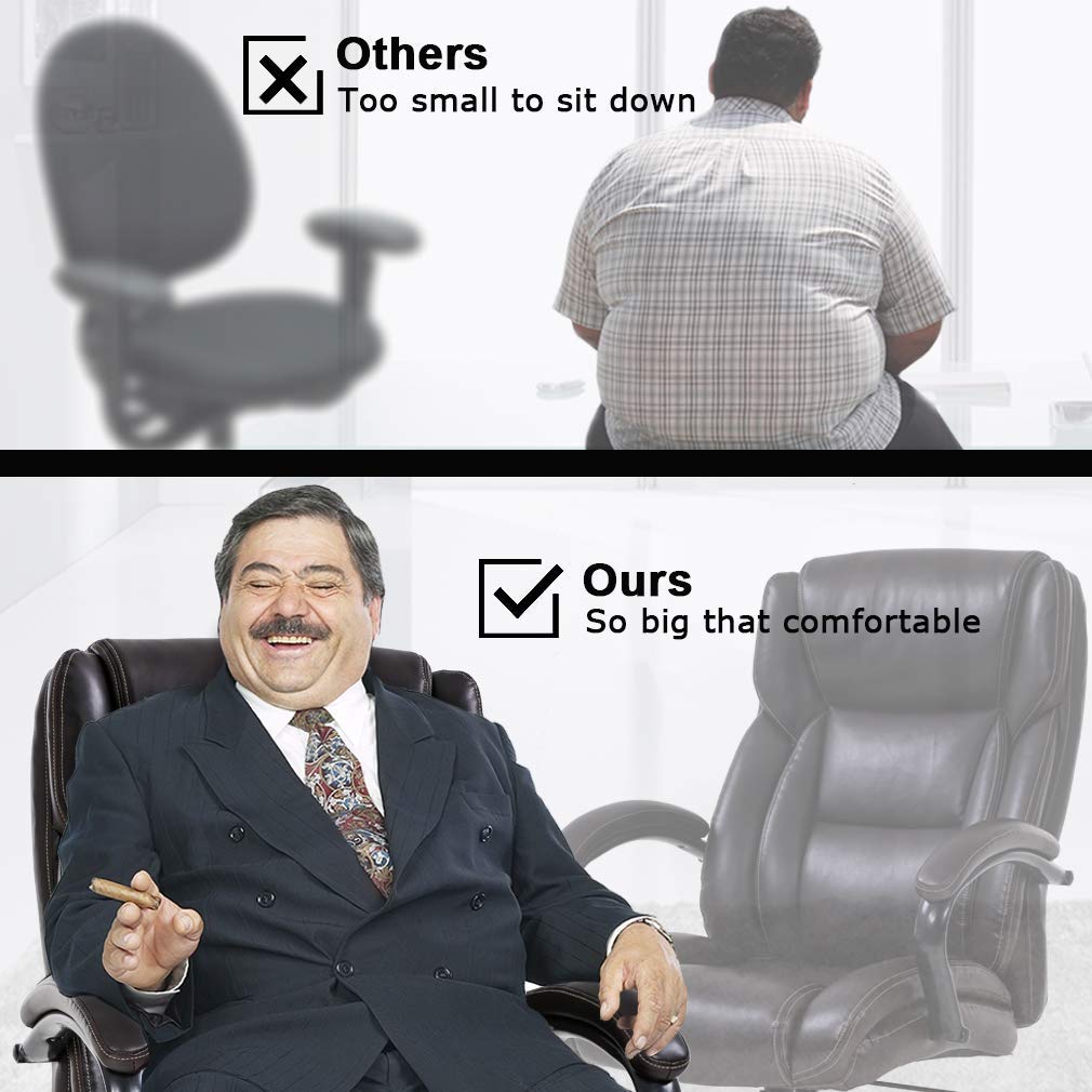 Heavy Duty Big and Tall Executive Office Chair - 500lbs Capacity Wide Seat PU Leather Swivel Rolling Computer Chair with High Back & Lumbar Support - Ergonomic Desk Chair for Home Office (Black-Brown) - Perfect for Long Work Hours and Comfortable Workspaces