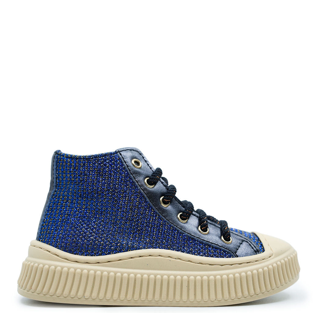 Beberlis Navy Sparkle Hi Top Sneakers for Women - Fashionable High Top Canvas Shoes with Glitter - Perfect for Casual Wear, Street Style & Everyday Outfits
