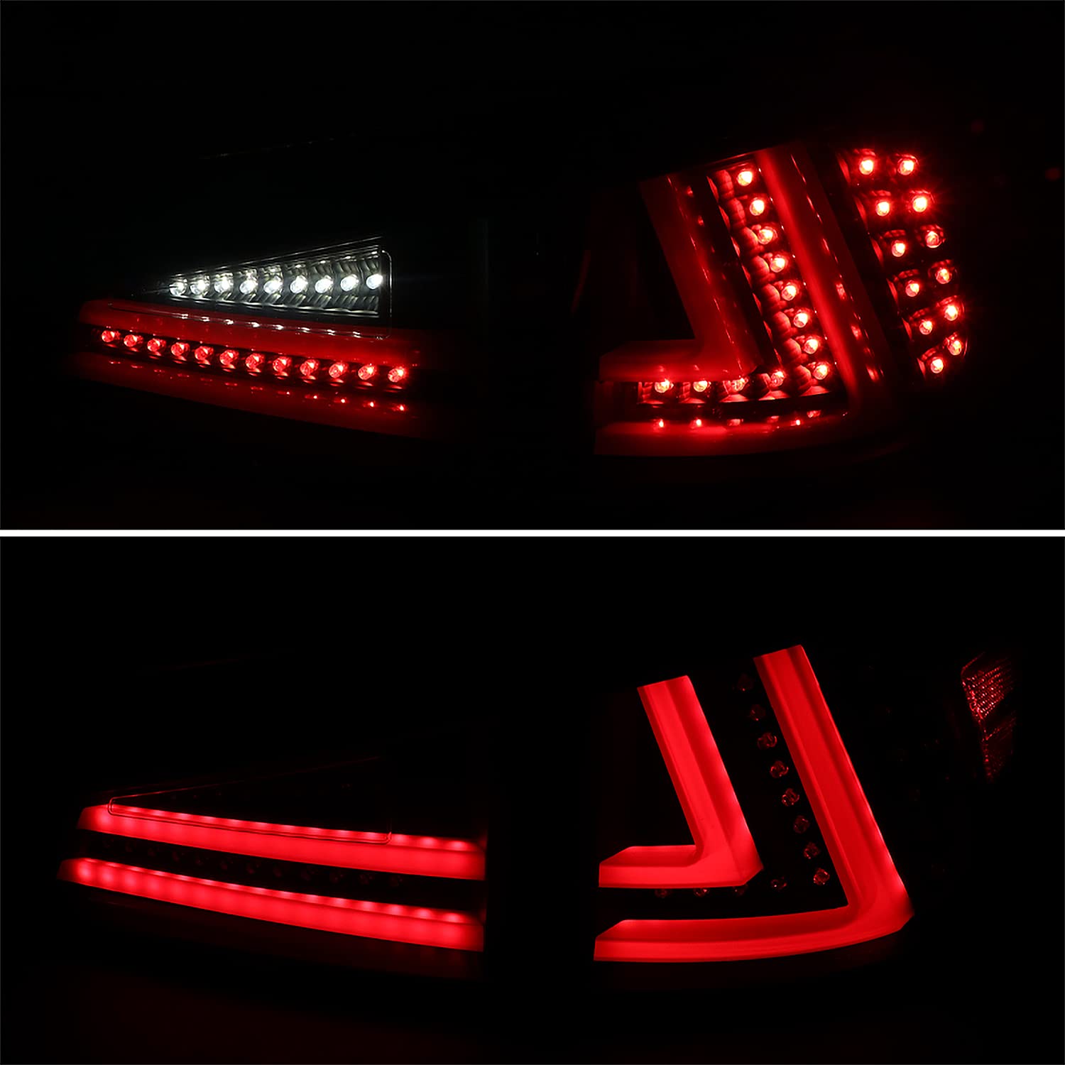 Spec-D Tuning Black LED Tail Lights with Red LED Bar for 2006-2008 Lexus IS250 IS350 - Left & Right Pair Assembly - Upgrade Your Car's Rear Style & Visibility at Night