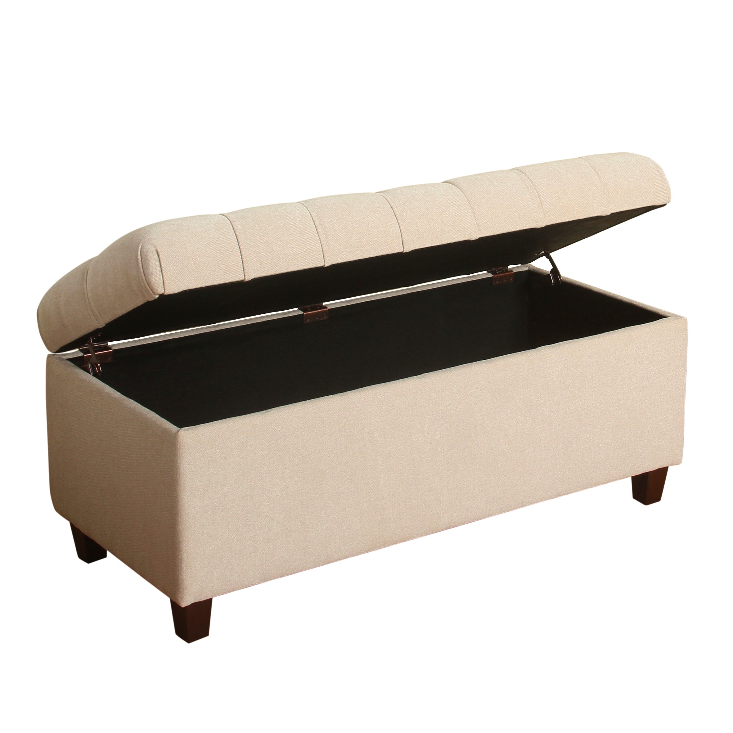 Homepop Tufted Ainsley Button Storage Ottoman Bench with Hinged Lid - 18x40x18 Inch Cream Upholstered Footrest Seat - Multi-Functional Storage Ottoman for Living Room, Bedroom & Entryway - Perfect for Extra Seating, Blanket Storage & Home Organization
