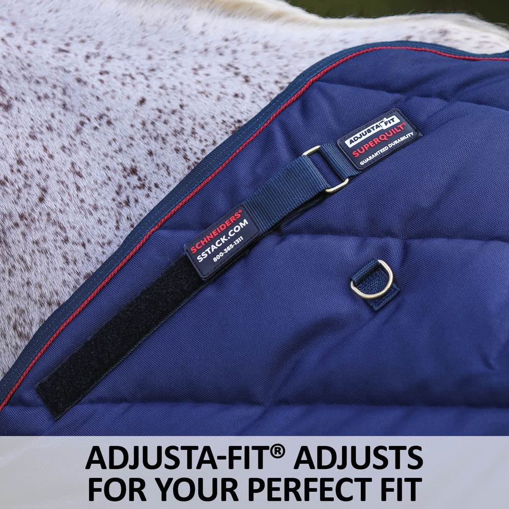 Adjusta-Fit SuperQuilt Heavyweight Stable Horse Blanket - Waterproof Winter Horse Blanket with Cutback Bellyband | Navy Blue Size 78 | Perfect for Cold Weather Stabling & Outdoor Riding