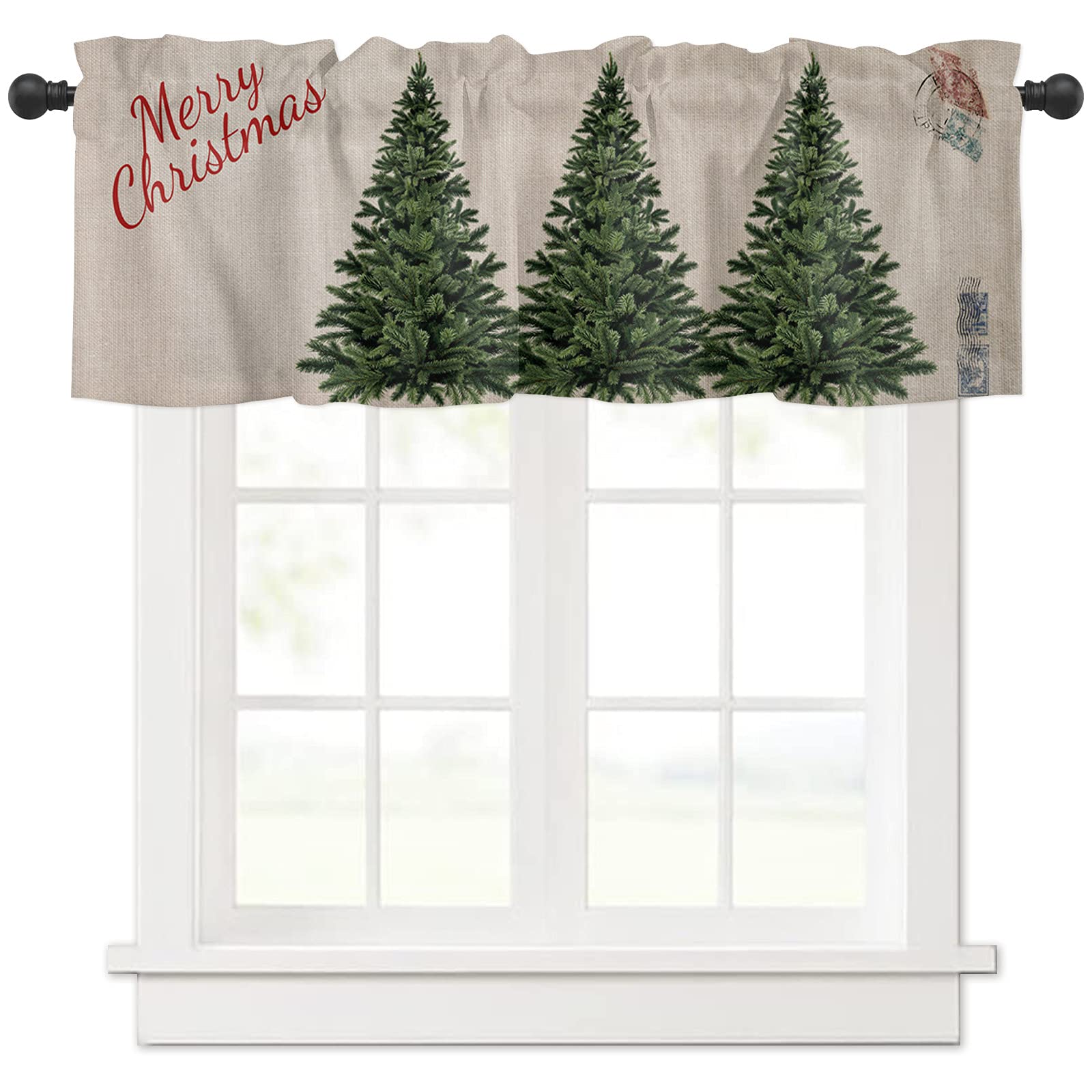 Christmas Tree Valances Curtain - Rod Pocket Window Drapes for Living Room & Bedroom Decor