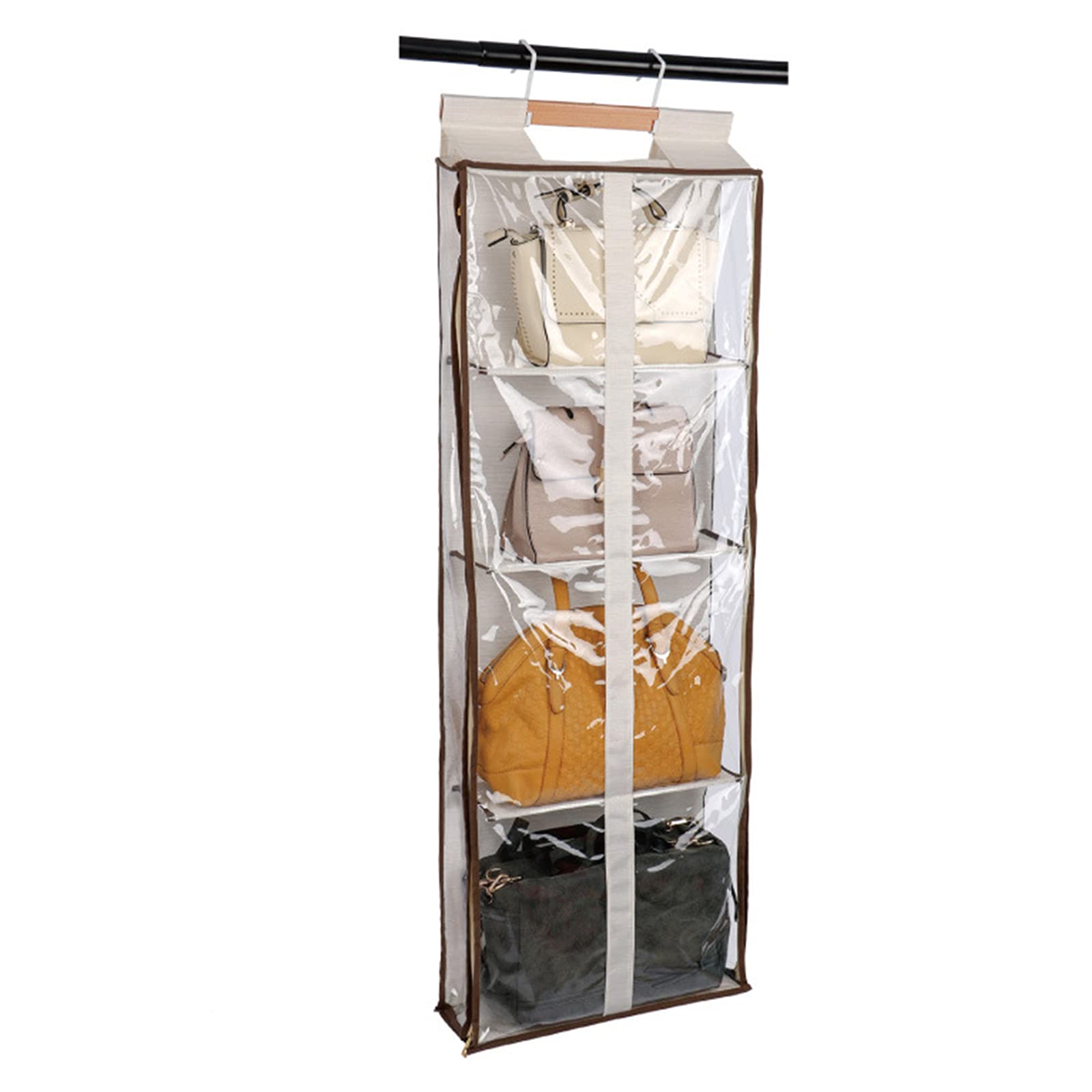 SH-RuiDu 4-Layer Closet Organizer with Wooden Hanger & Dual Zipper - Handbag Storage for Hats, Clothes & Accessories | Perfect for Bedroom, Closet & Travel Organization
