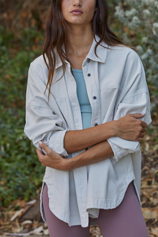 Out West Shacket for Men & Women | Cozy Flannel Shirt Jacket in Stone Color | Perfect for Fall Layering, Outdoor Adventures & Casual Wear