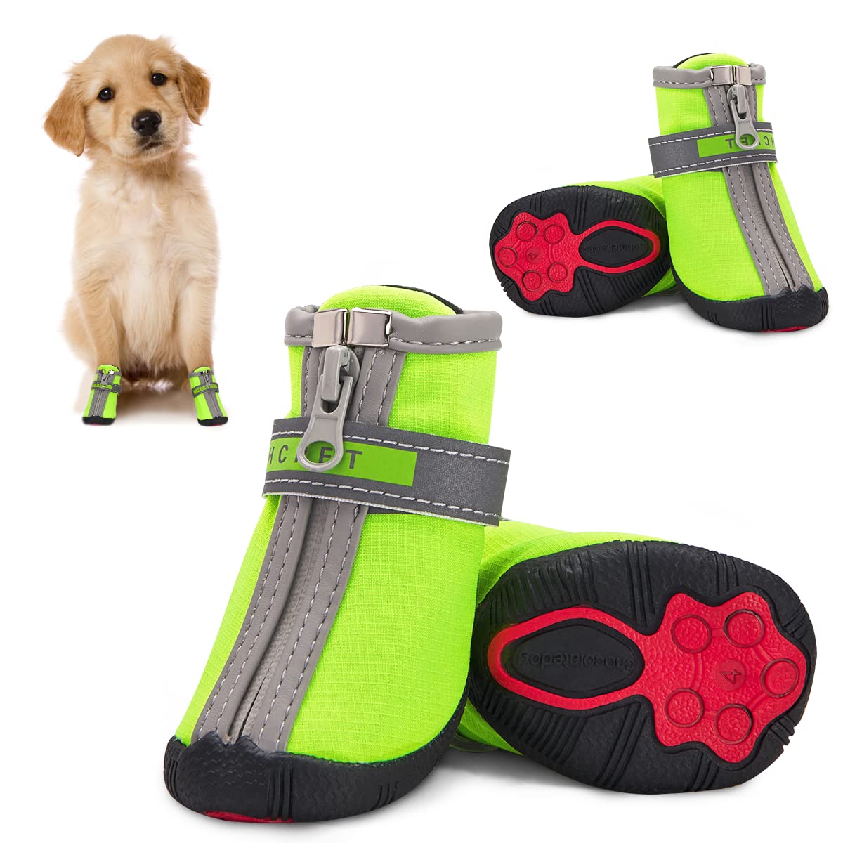 Winter Snow Dog Boots for Small & Medium Dogs - Anti-Slip Rugged Sole, Reflective Zipper Design for Hiking & Outdoor Adventures - Waterproof Paw Protectors for Cold Weather Walking