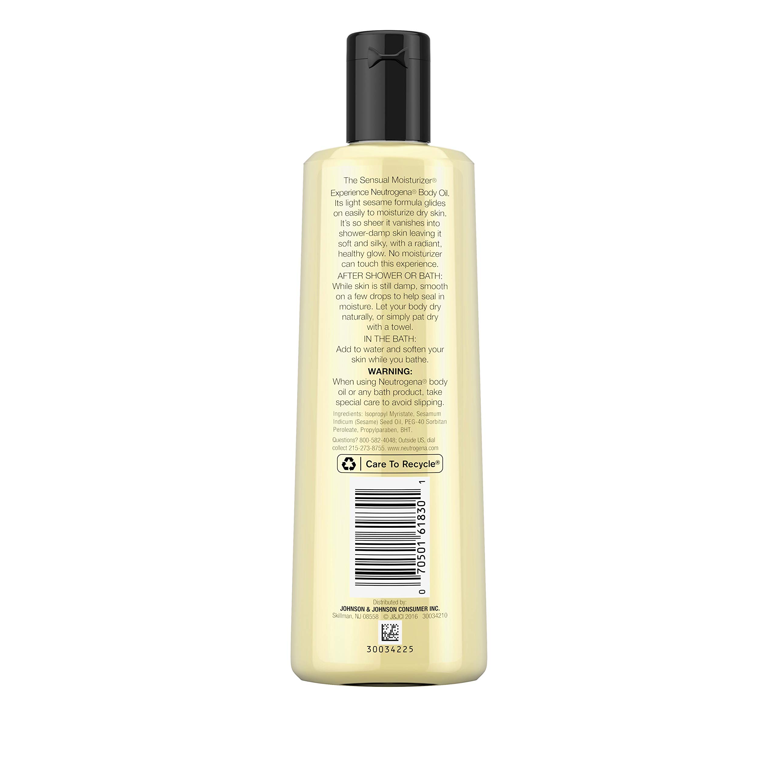 Neutrogena Fragrance-Free Lightweight Body Oil for Dry Skin - Sheer Moisturizer with Light Sesame Formula, 8.5 fl oz | Hydrating Skin Care for Daily Use, Post-Shower & Massage Therapy
