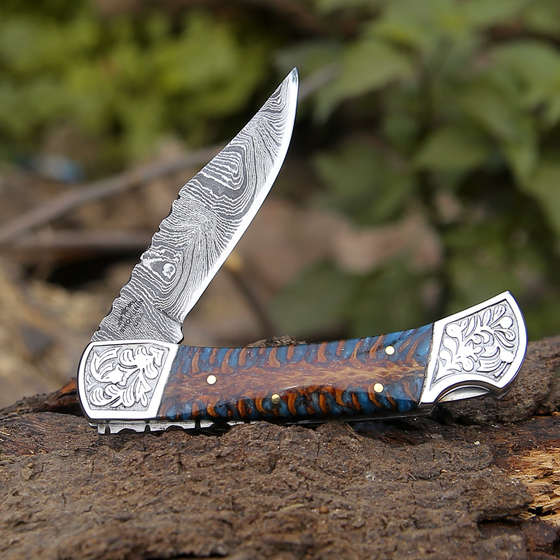 Premium Striker Custom Folding Knife with Natural Pine Cone Handle - Tactical EDC Pocket Knife for Outdoor Camping, Hunting & Survival Gear