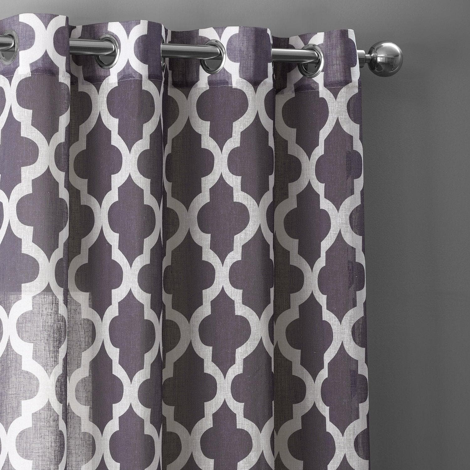 Birmingham Mulberry Geometric Grommet Printed Sheer Curtains - Elegant Window Treatments for Living Room, Bedroom & Home Decor