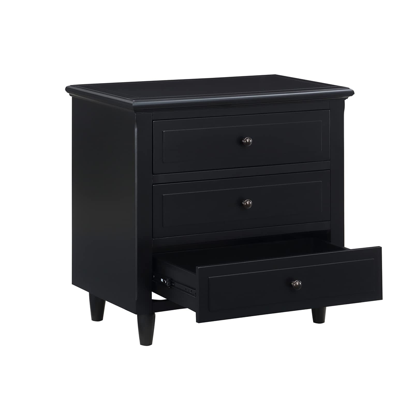 Modern Nightstand with 3 Storage Drawers - White, Black & Pine Wood End Table for Bedroom, Living Room | Compact Side Table with Drawers for Small Spaces | Perfect for Bedside Storage, Home Office, or Apartment Decor