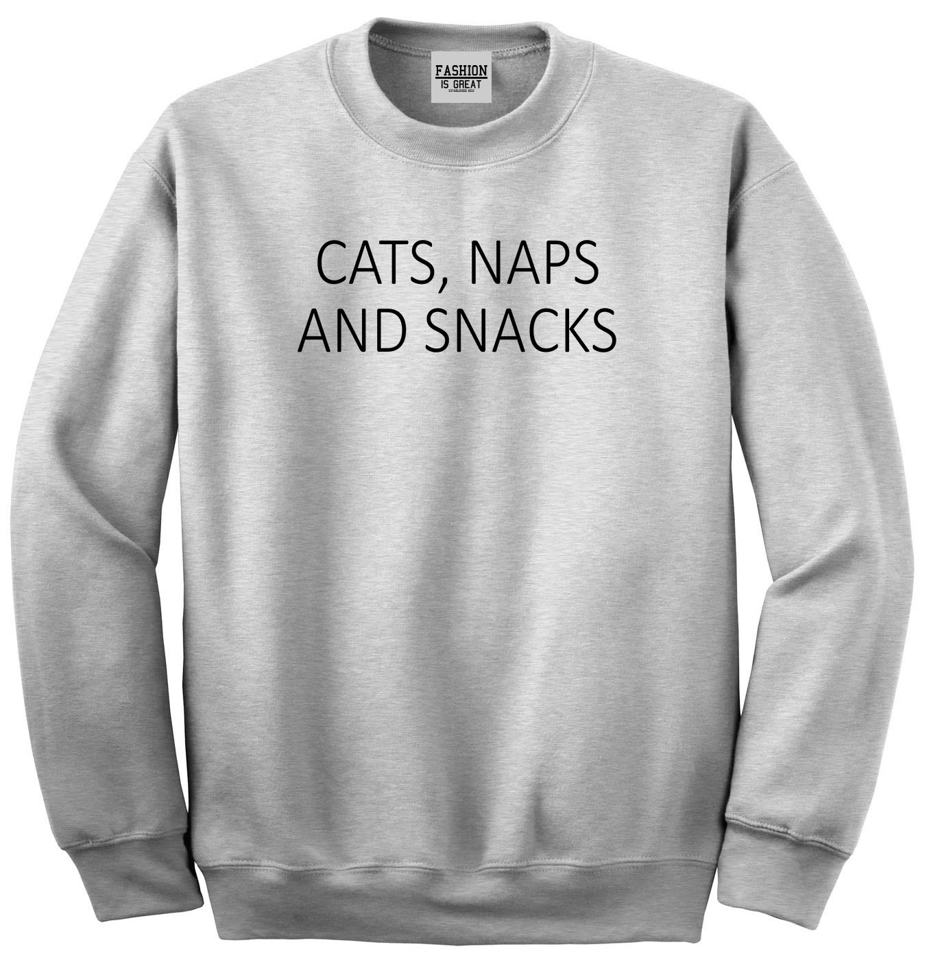 Cat Lovers Unisex Crewneck Sweatshirt - Cute Cat Naps & Snacks Design - Cozy Pullover for Cat Owners - Perfect Gift for Pet Lovers | Wear for Casual Outings, Cat Cafes & Relaxing at Home