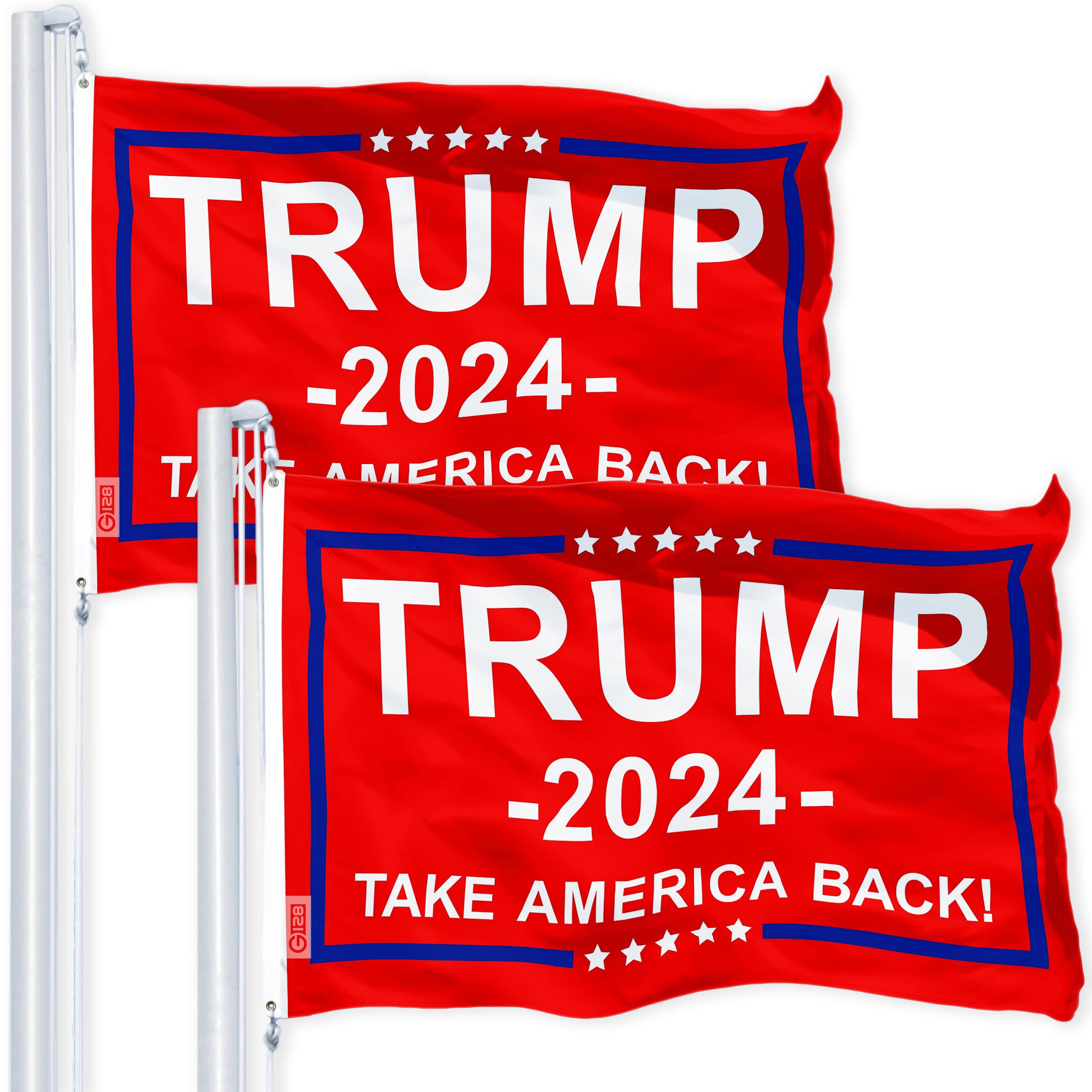 Trump 2024 Election Take America Back Red Flag - 2 Pack 3x5 Ft LiteWeave Pro Series | 150D Polyester Political Flags for Indoor & Outdoor Use | Vibrant Colors with Brass Grommets | Perfect for Campaign Rallies, Yard Signs & Patriotic Displays