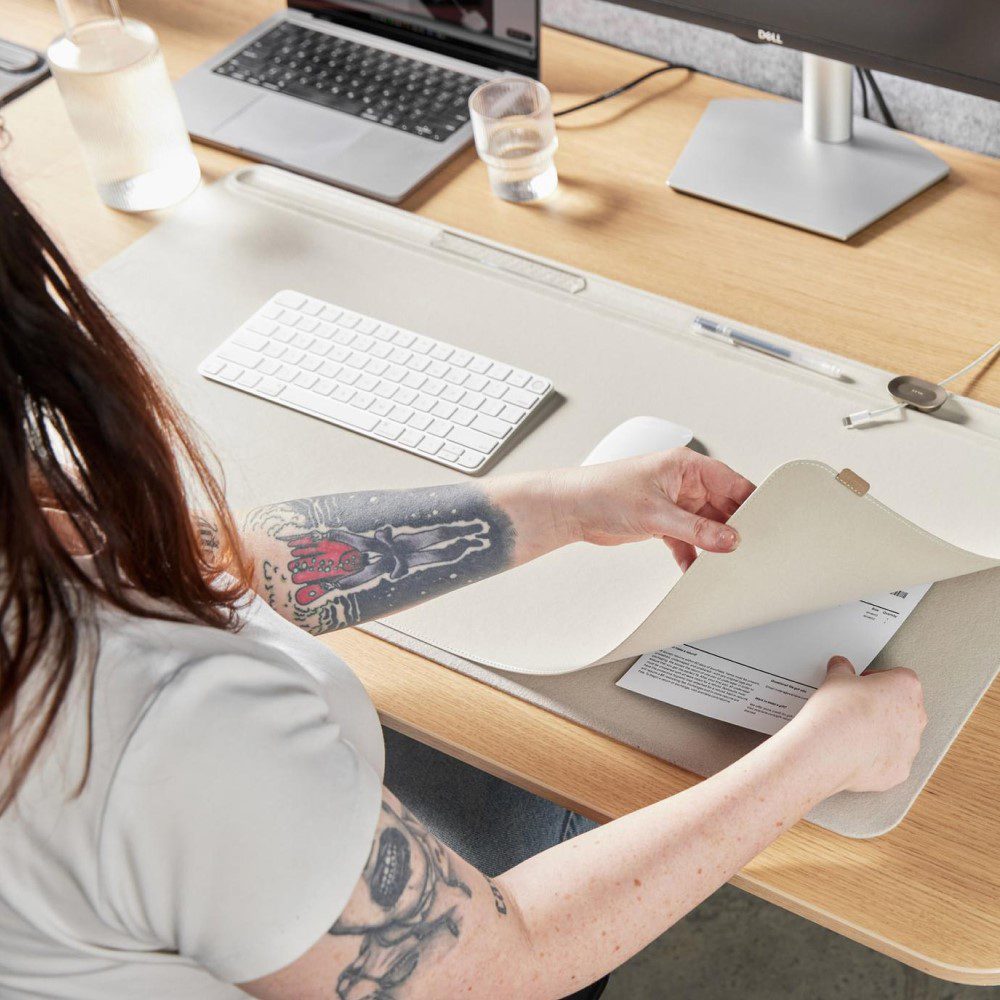 ORBITKEY Slim Desk Mat - Premium Stone Surface Office Desk Pad for Work & Study | Non-Slip Mouse Pad with Ergonomic Design for Home Office, Gaming & Workspace Organization