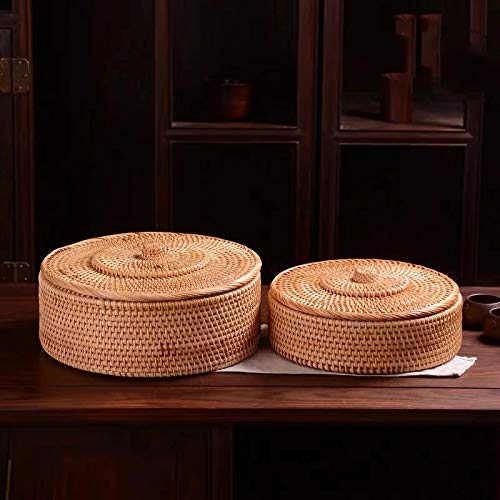 Hand-Woven Rattan Storage Basket with Lid - Large Retro Woven Box for Jewelry, Tea Set & Household Storage | Perfect for Home Organization, Bathroom & Living Room Decor