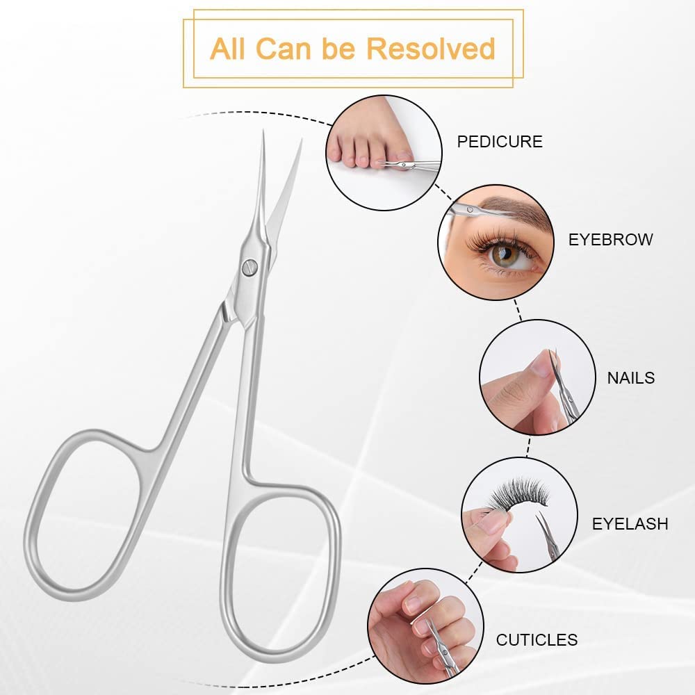 Professional Stainless Steel Cuticle & Manicure Scissors Kit - Sharp Curved Nail, Eyebrow, Mustache & Grooming Scissors for Dry Skin Care - Perfect for Home Salon, Travel & Professional Nail Grooming