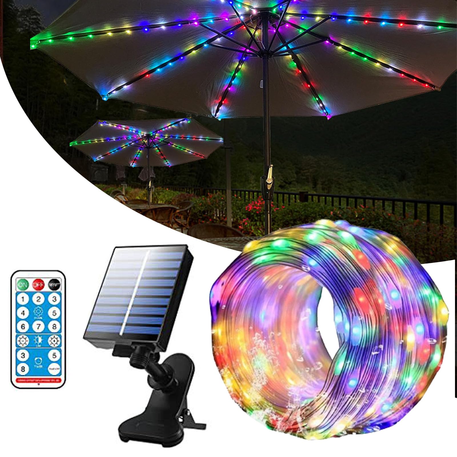 Solar Powered Umbrella Lights - 8 Color Modes Outdoor Solar Lights for Patio Umbrellas, Beach Tents & Camping - Waterproof Solar Umbrella Lights for Garden, Deck, Backyard & Pool Parties (Perfect for Evening Gatherings & Outdoor Decor)