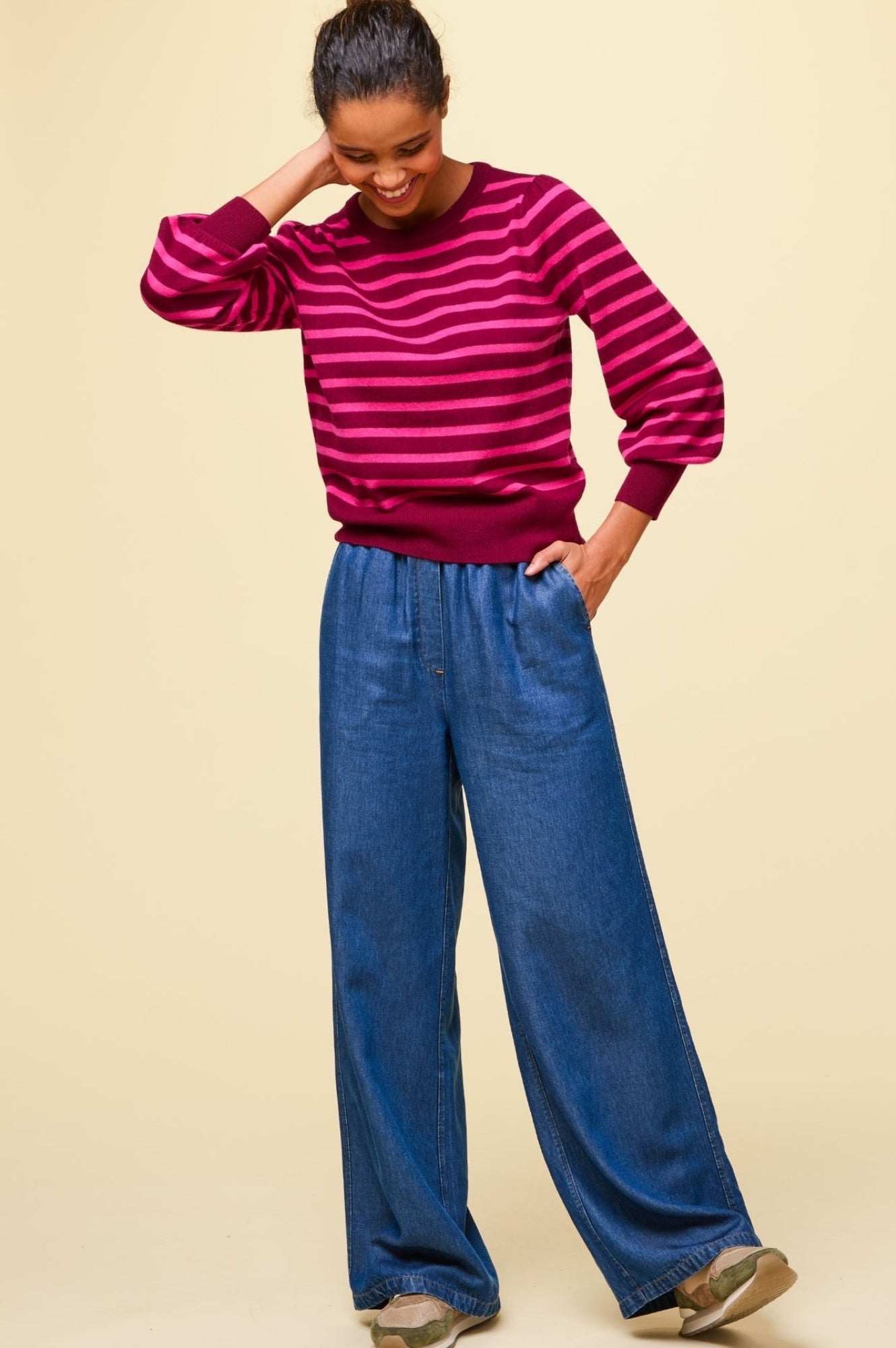 Juliana Drawstring Trouser Pants for Women - Comfortable Chambray Blue Casual Pants | Perfect for Work, Travel and Everyday Wear