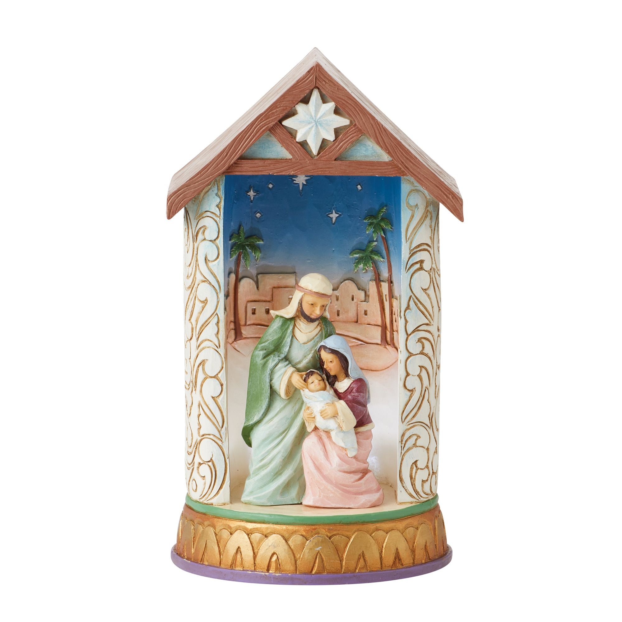 Holy Family Lighted Diorama - Religious Christmas Nativity Scene Decor with LED Lights for Home, Church & Holiday Display