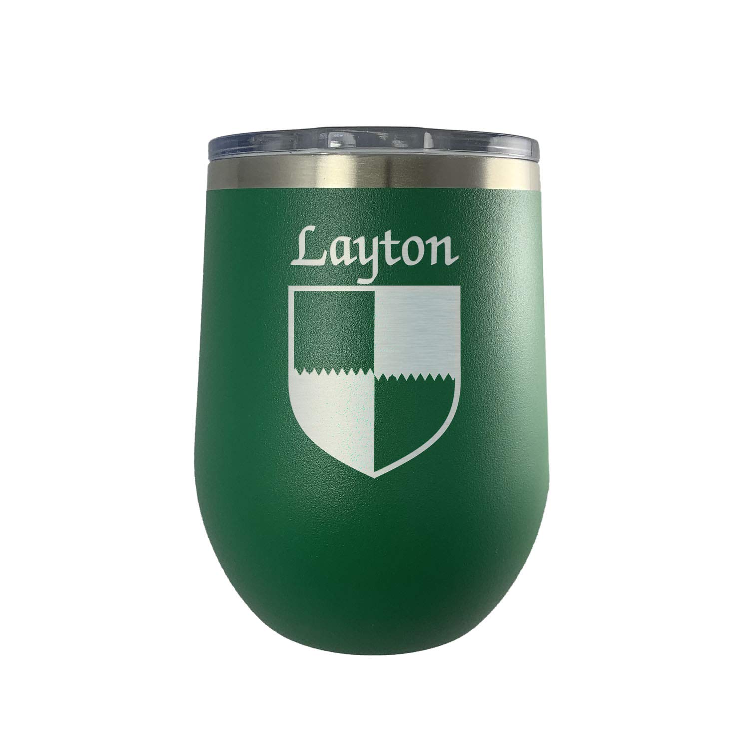Layton Irish Coat of Arms Stemless Wine Glass - 16oz Insulated Travel Tumbler for Wine Lovers, Perfect for Camping, Picnics & Outdoor Adventures