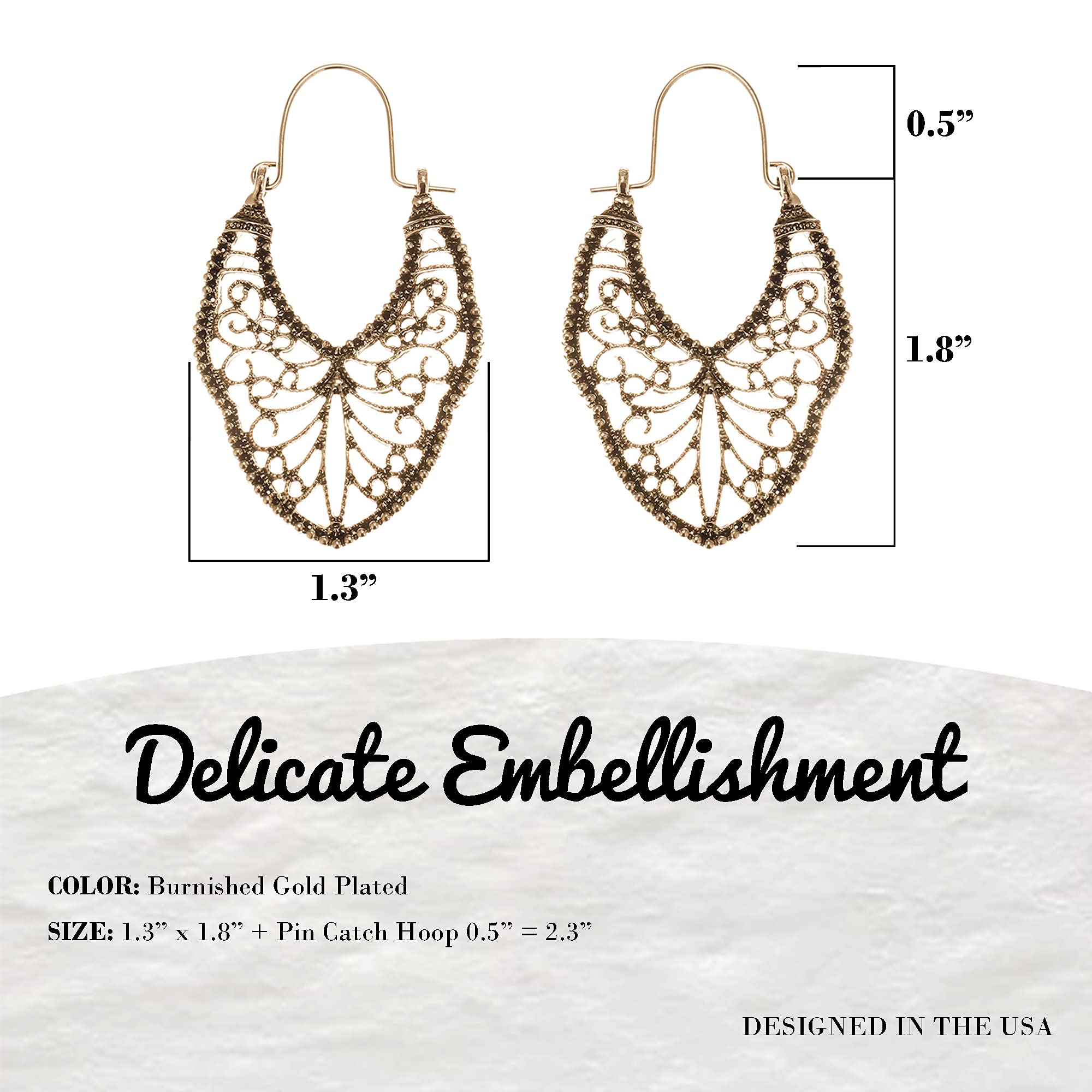 Bohemian Boho Filigree Hoop Earrings for Women – Intricate Cutout Design, Lightweight Geometric Statement Jewelry – Perfect for Festivals, Parties and Boho Chic Outfits