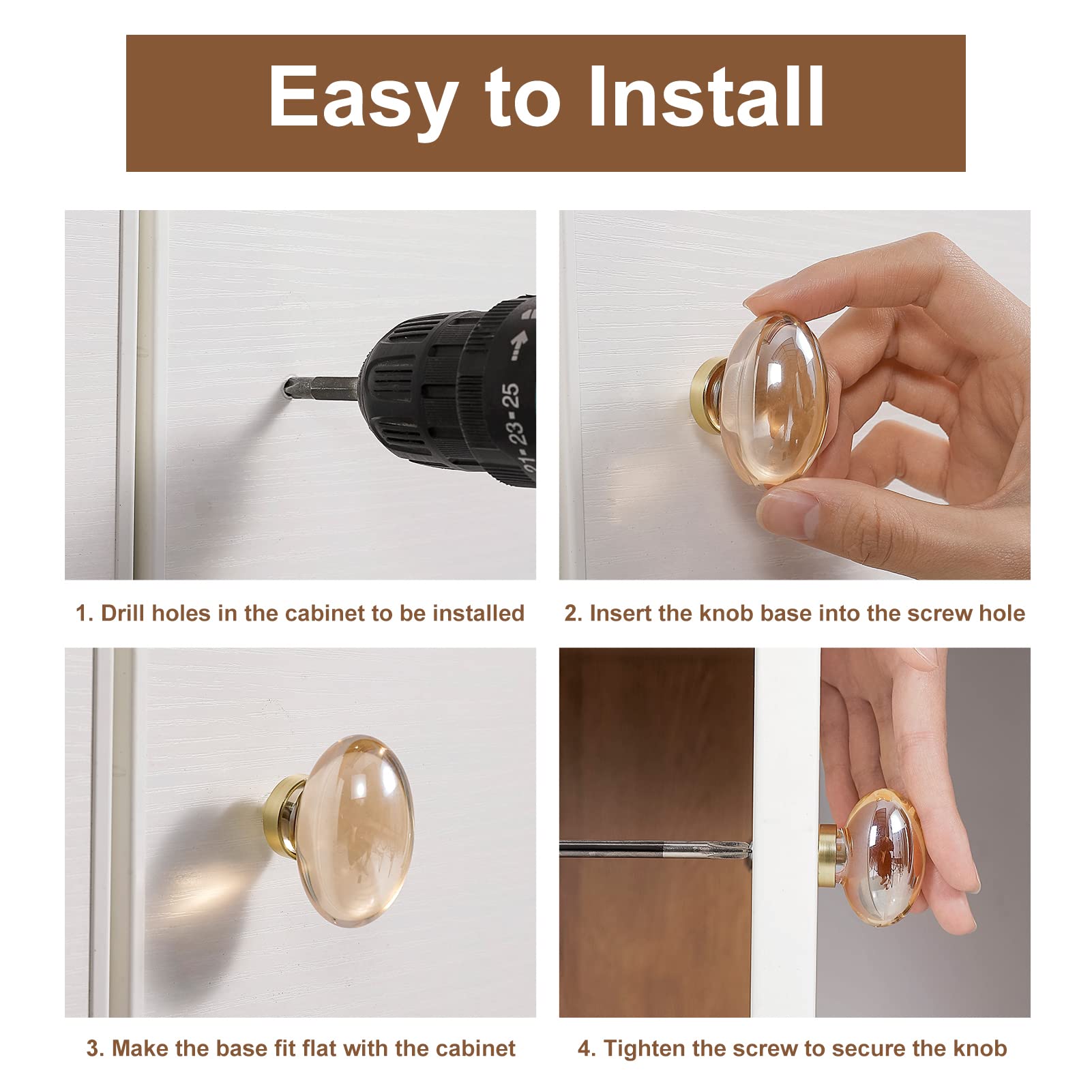 8 Pack Oval Crystal Cabinet Knobs & Pulls - Brushed Nickel Egg Shape Drawer Handles for Dresser, Kitchen Cabinets & Furniture (Perfect for Home Renovation & DIY Projects)