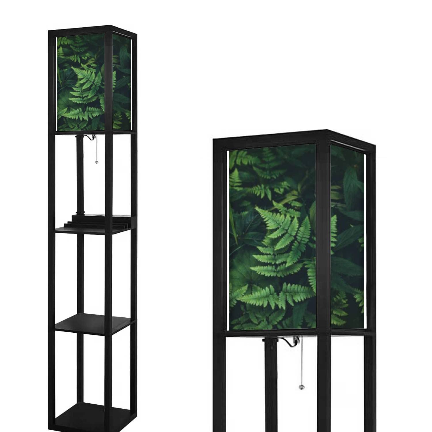 Leaf Forest Floor Lamp with Shelves - Modern Standing Lamp with USB Ports & Power Outlet, Linen Fabric Shade for Living Room & Bedroom | Perfect Corner Lighting for Reading & Relaxation