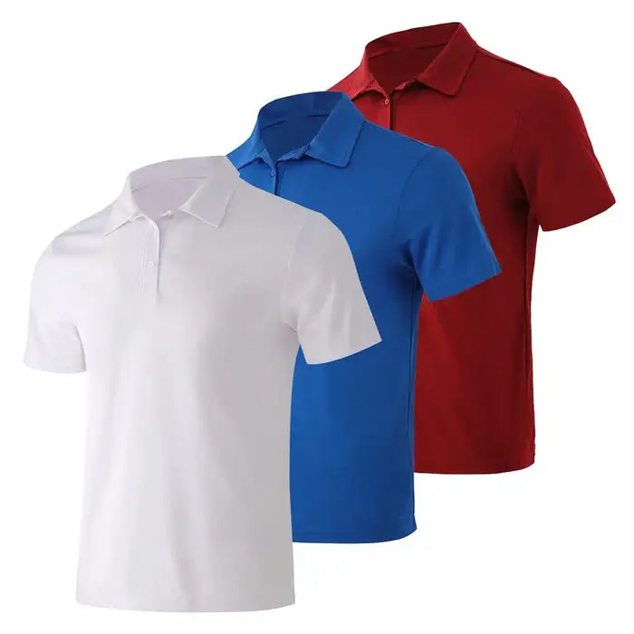3 Pack Men's Breathable Moisture-Wicking Polo Shirts - Casual & Sporty Short Sleeve Tees for Golf, Work & Everyday Wear