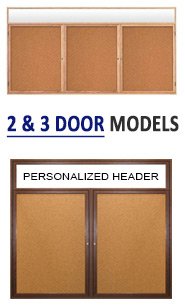 Premium Enclosed Indoor Wood Frame Bulletin Boards with Message Header - 2 & 3 Door Wall Display Cases for Office, Classroom & Home Organization | Durable Corkboard for Notes & Announcements