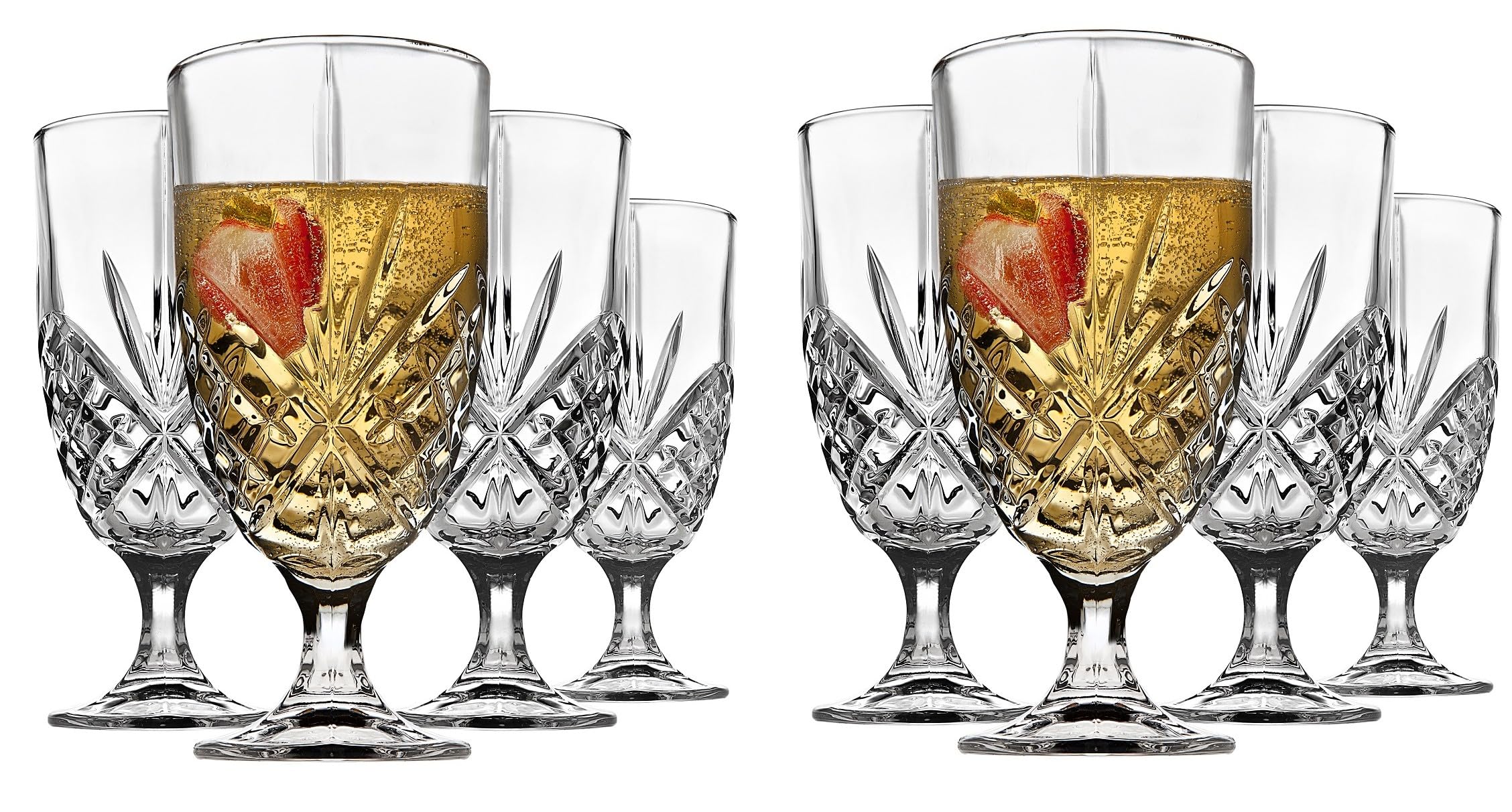 Godinger Dublin Collection 16oz Iced Beverage Glasses - Set of 8 Crystal Stemmed Drinking Glasses for Iced Tea, Cocktails & Summer Parties