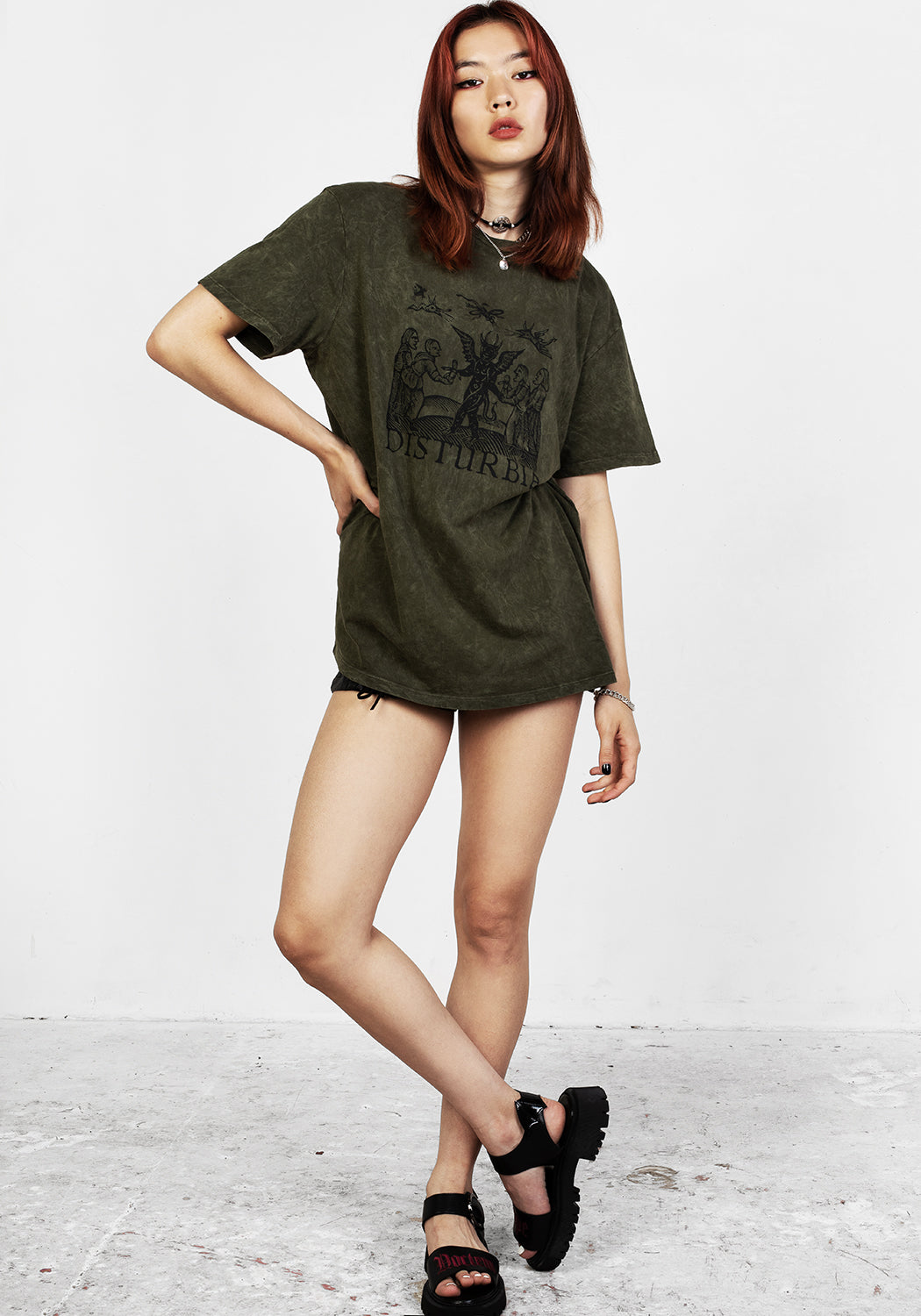 Devil Green Acid Wash T-Shirt for Men - Vintage Distressed Graphic Tee - Perfect for Casual Wear, Street Style & Concerts