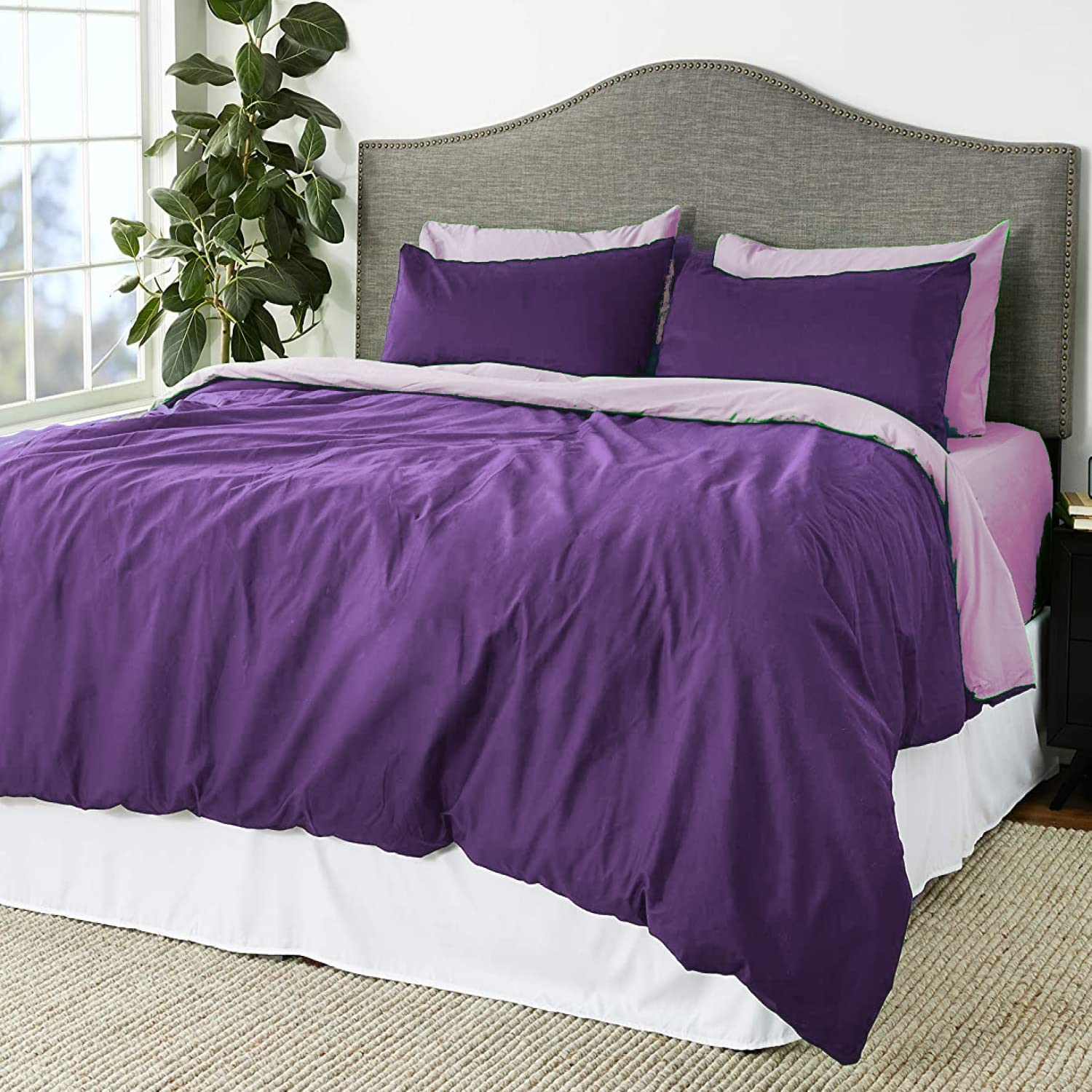 Tache 6-Piece 100% Cotton Solid Purple Lavender Dream Reversible Duvet Cover Set, California King Size | Soft & Breathable Bedding for Master Bedroom, Guest Room & Dorm Decor