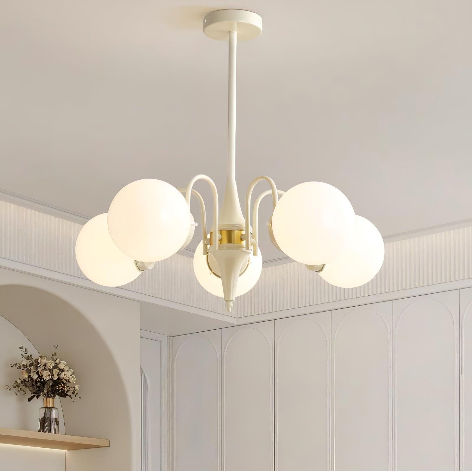 Elegant Cream Glass Ball Chandelier - Modern Ceiling Light Fixture for Dining Room, Living Room & Bedroom Lighting Decor