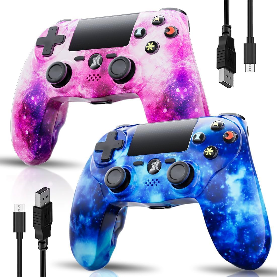 Wireless PS4 Controller 2 Pack - Compatible with Sony PlayStation 4, PS4 Slim & PS4 Pro - DualShock Gamepad with Motion Sensor, Vibration, Touch Pad, Built-in Speaker & 3.5mm Audio Jack - 800mAh Battery - Perfect for Gaming, Streaming & Multiplayer Sessions