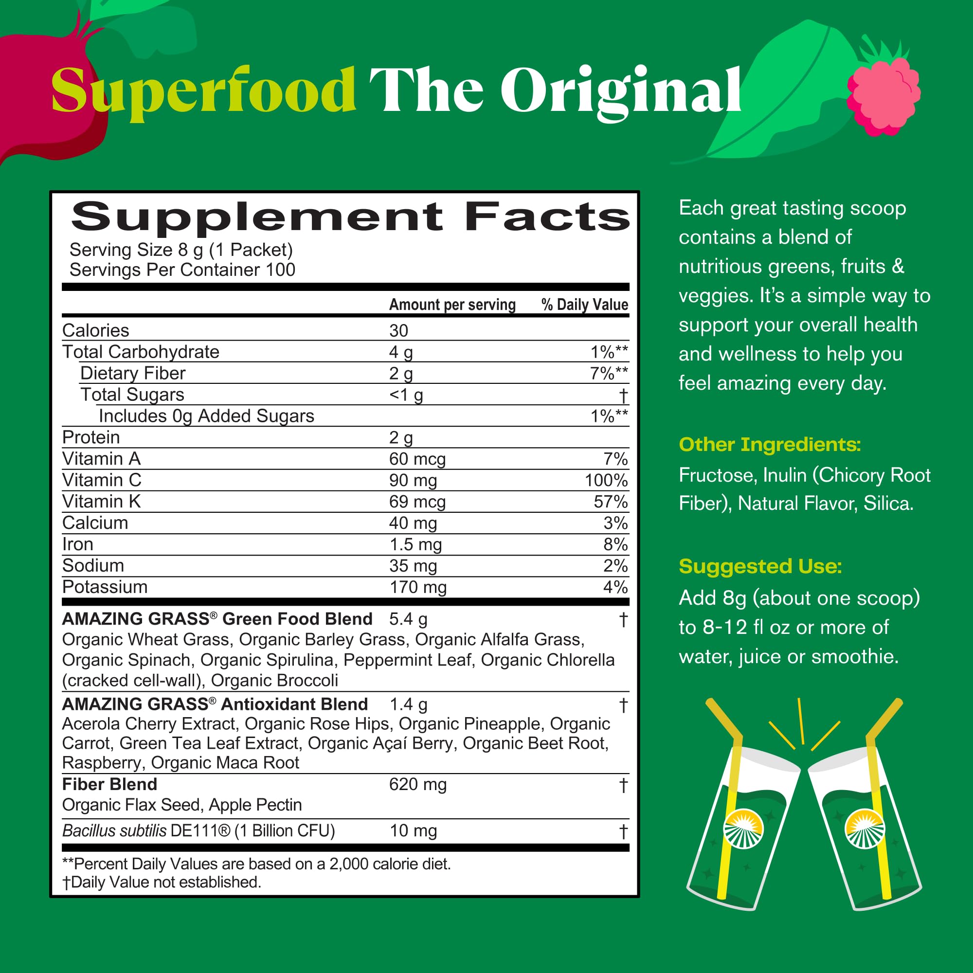 Organic Superfood Greens Powder with Digestive Enzymes & Probiotics - Spirulina, Chlorella, Beet Root - 15 Servings | Boost Energy, Detox & Gut Health for Active Lifestyles