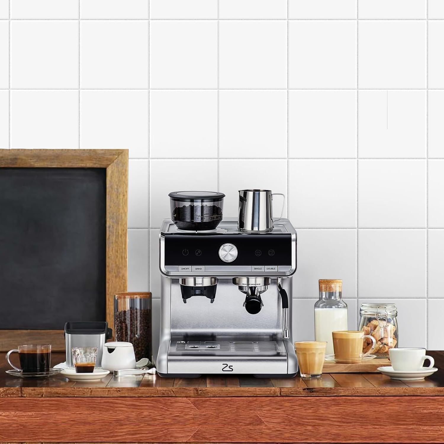 Premium Espresso Machine with Built-in Grinder & Milk Frother - 2.8L Water Tank for Cappuccino, Latte & Macchiato - Stainless Steel Coffee Maker for Home & Office Use