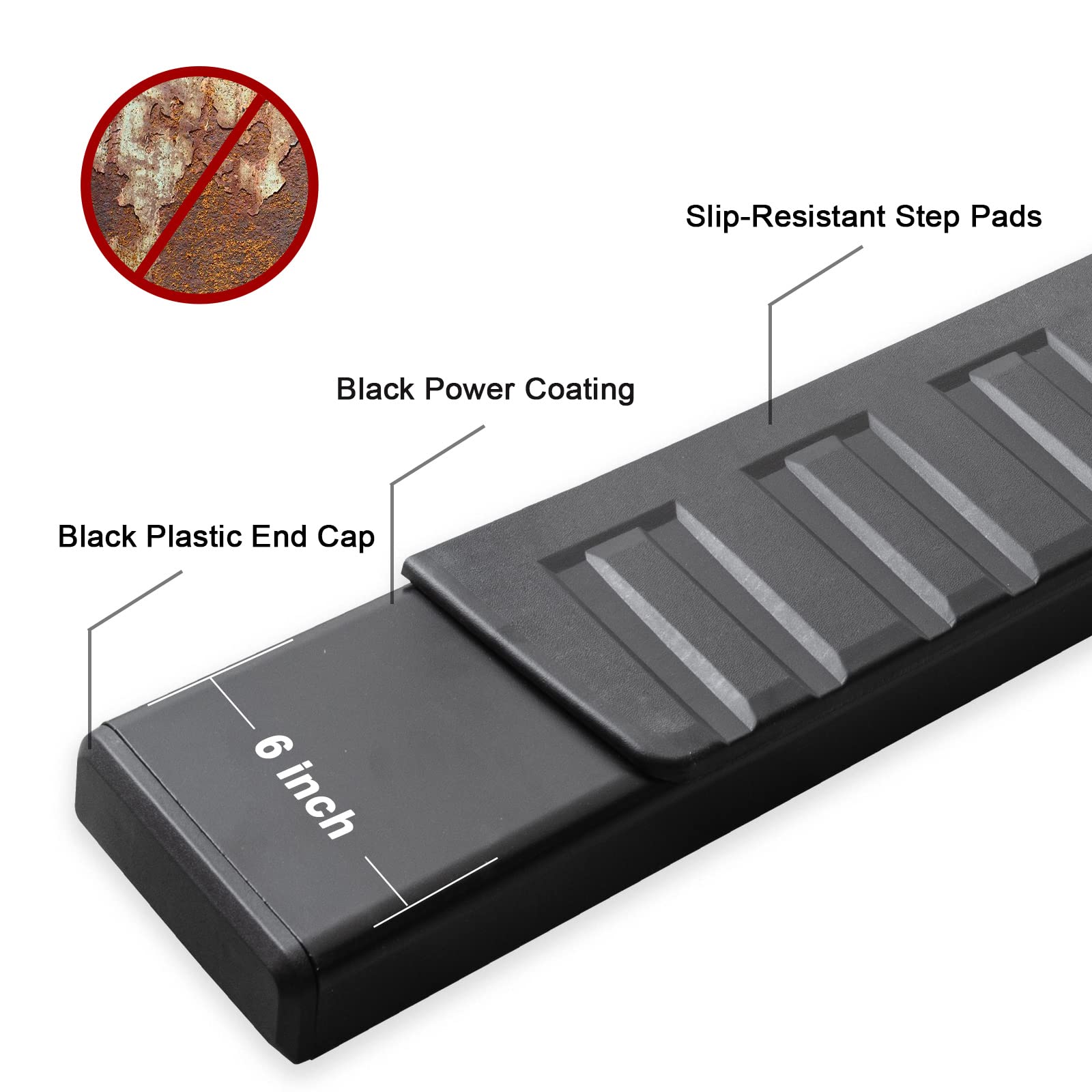 6 Inch Running Boards for 1999-2016 Ford F250 F350 F450 F550 Super Duty Super Cab | Heavy Duty Nerf Bars Side Steps & Rock Sliders | Carbon Steel Construction | Off-Road & Daily Driving Protection