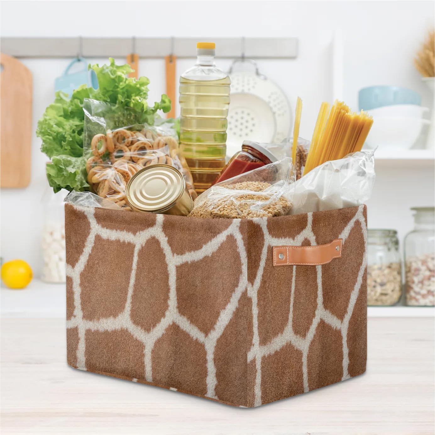 Large African Giraffe Print Storage Baskets with Handles - 2 Pack Fabric Closet Organizer Bins for Shelves, Toys & Clothes | Collapsible Home Decor Basket for Bedroom, Nursery & Living Room Organization