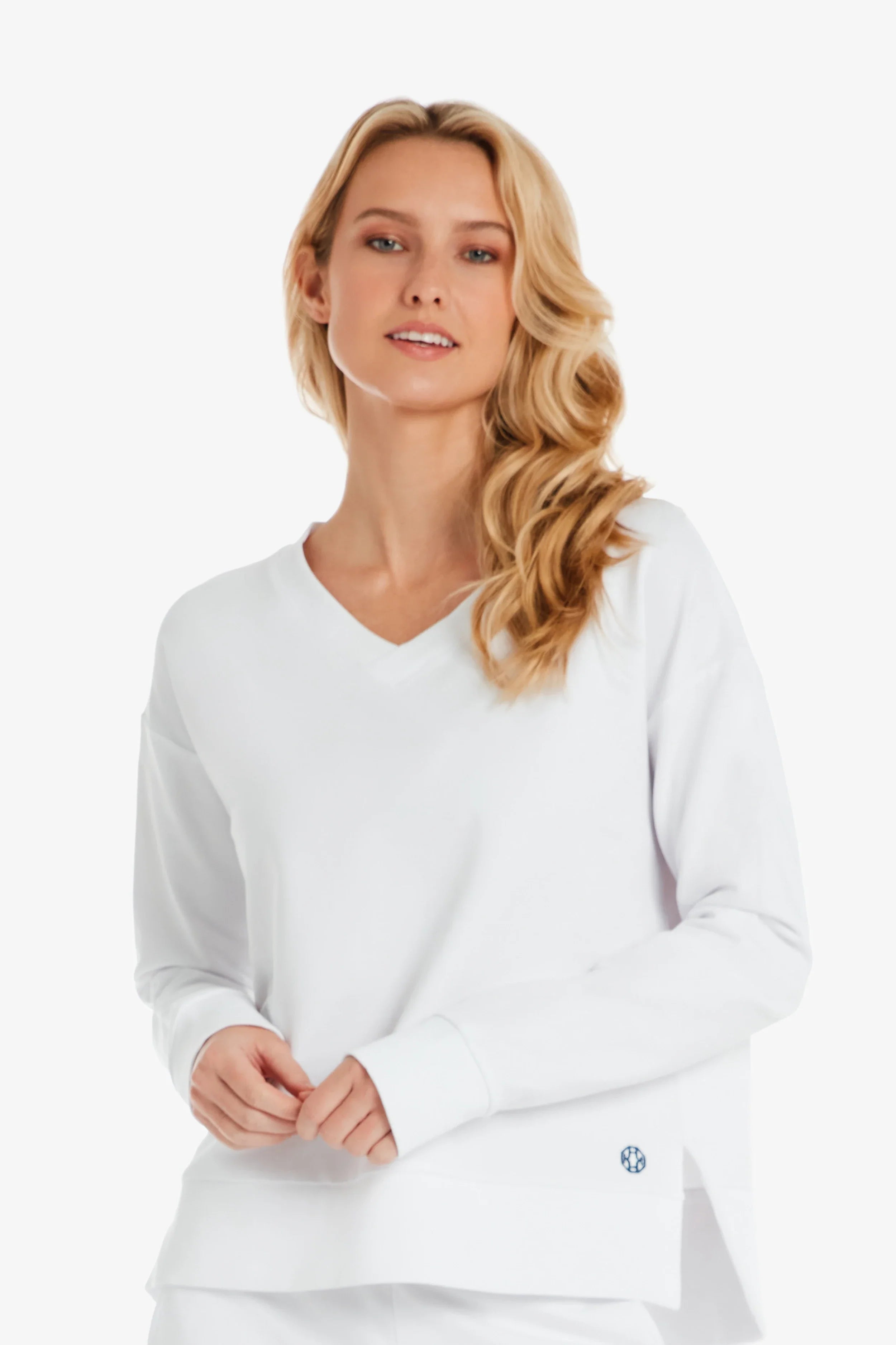 Women's White V-Neck Pullover Sweater - Soft & Comfortable Knit Top for Casual Wear & Layering